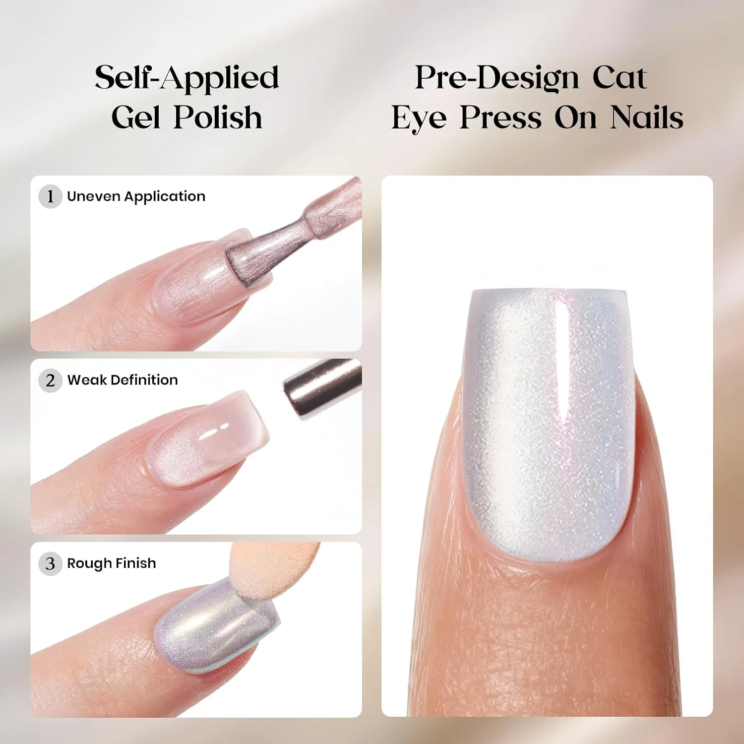 Beetles White Cat Eye Press On Nails, Short Square, 30 PCS