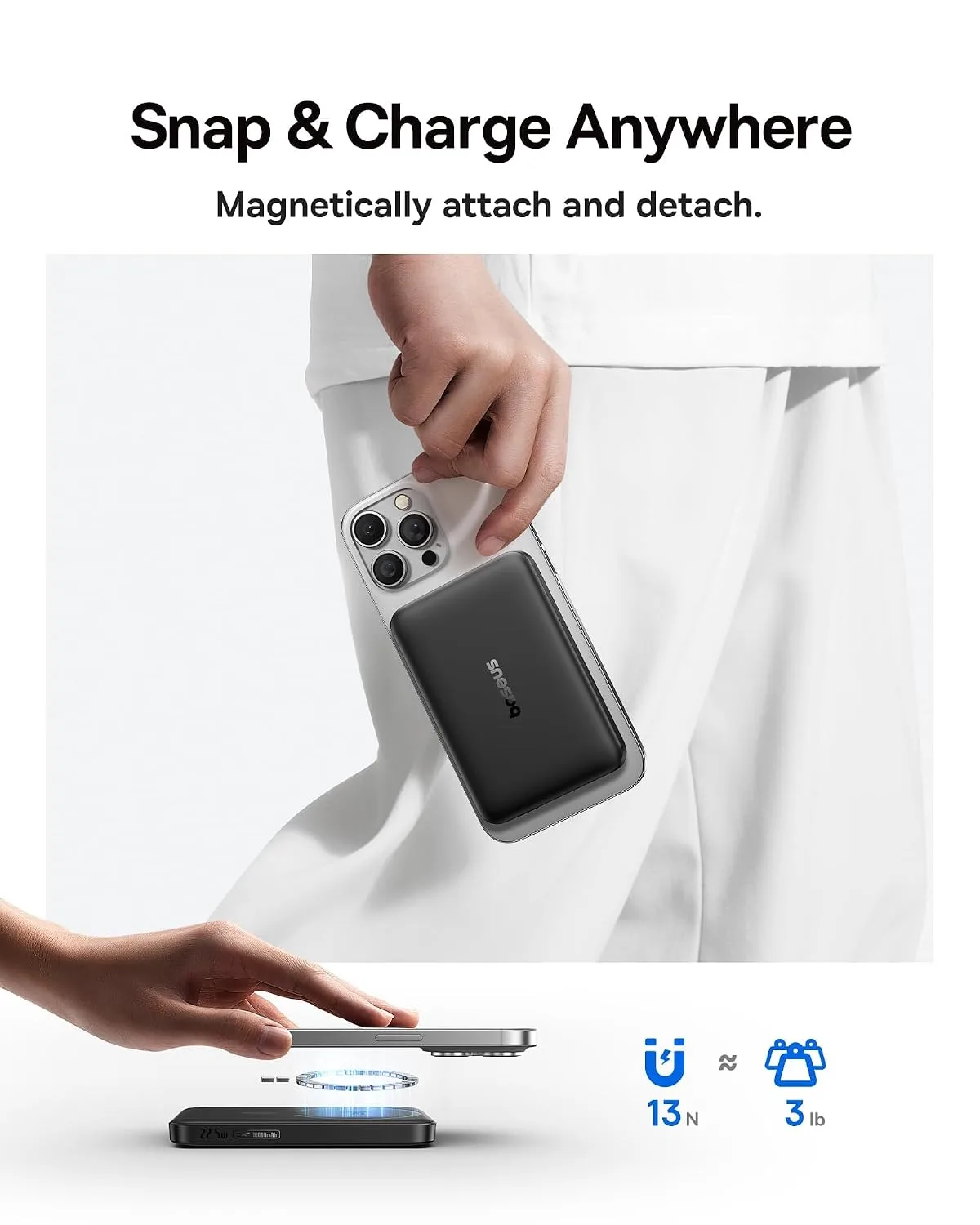 Baseus for MagSafe Portable Charger, Qi2 Certified 15W Wireless Magnetic Power Bank 10000mAh with USB-C Cable 22.5W PD Charging, Battery Pack Compatible with iPhone 18/17/16/15/14 Pro/Pro Max Series