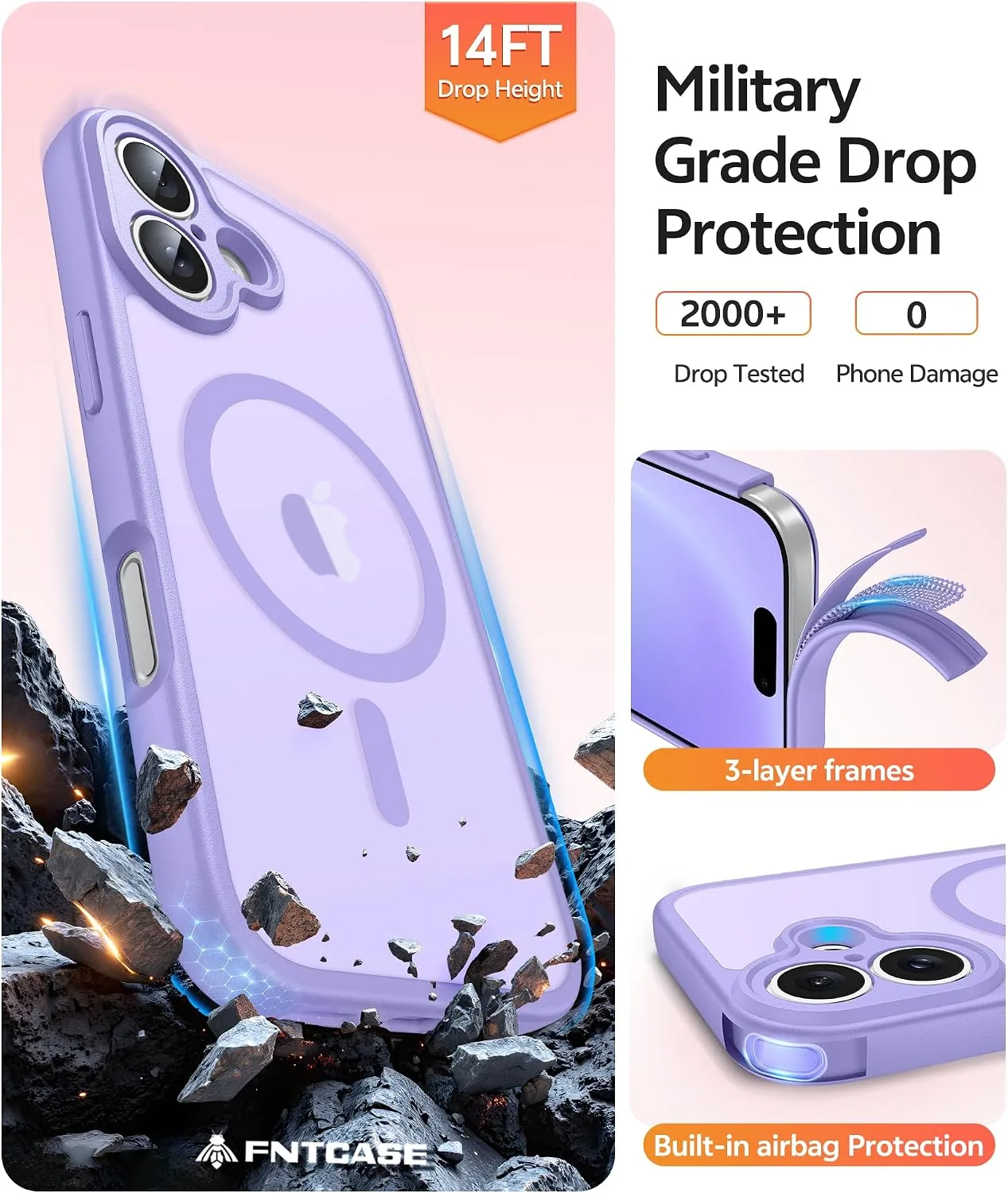 FNTCASE for iPhone 16 Case, Fit for Magsafe, Light Purple