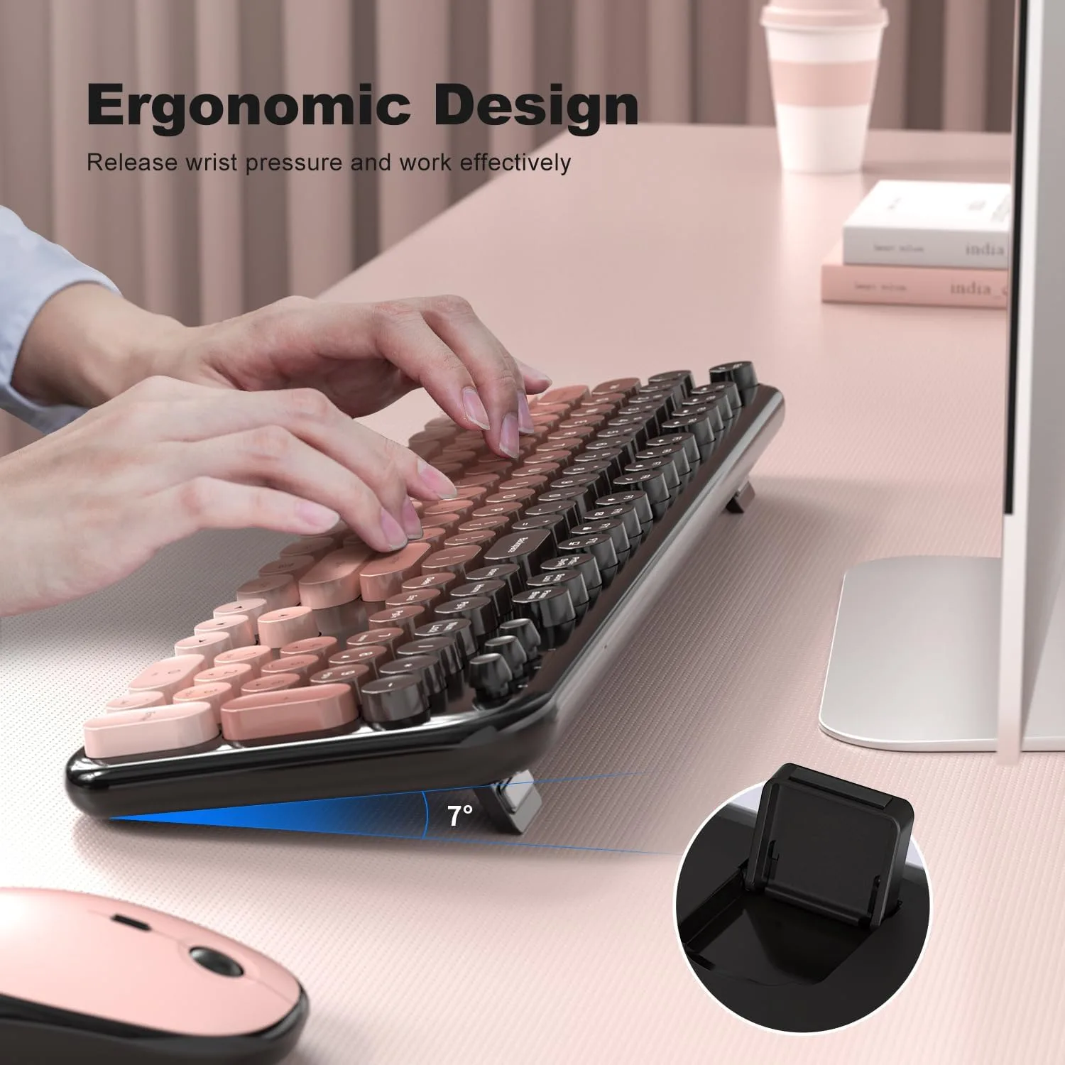 MOFII Wireless Keyboard and Mouse Combo, Full Size 2.4G Retro Round Computer Keyboard and Mouse Set, Plug and Play, for Windows, Computer, Desktop, PC, Notebook - (Lovely BlackBerry Gradient)