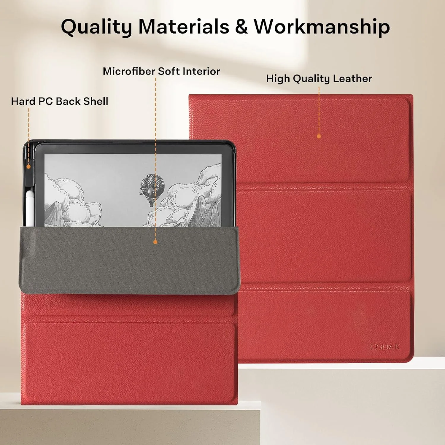 CoBak Case for 11" Kindle Scribe 3rd Generation 2025, Kindle Scribe Colorsoft with Two Viewing Angles - All New PU Leather Cover with Auto Sleep Wake, Pen Holder. Lychee Red