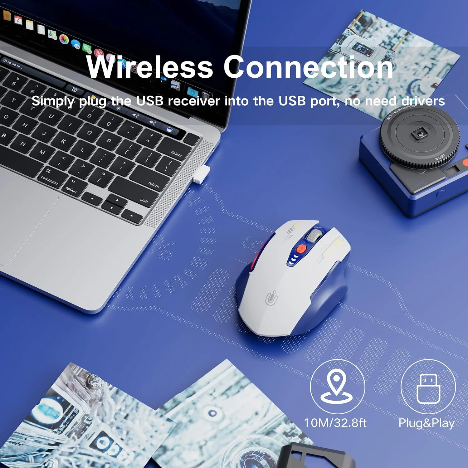 Uineer Wireless Mouse, 2.4GHz Rechargeable Computer Mouse, Battery Display