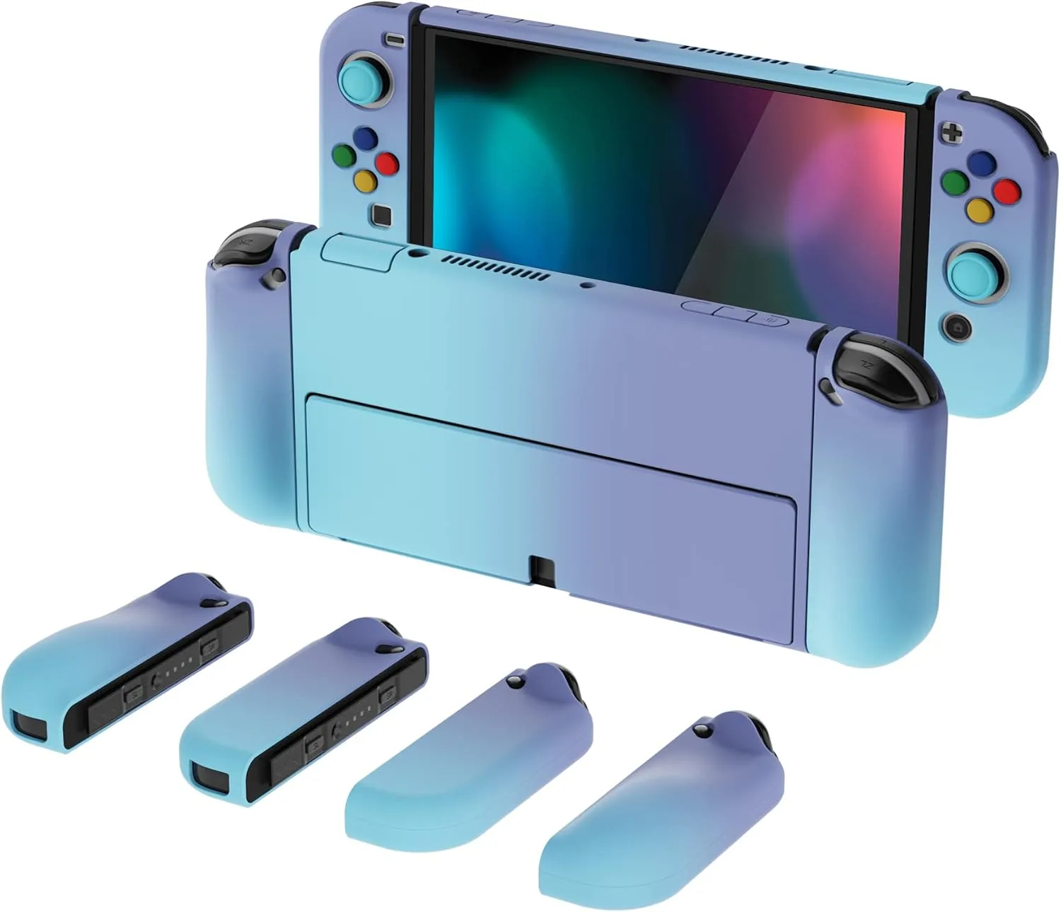 PlayVital AlterGrips Protective Slim Case for Nintendo Switch OLED, Ergonomic Grip Cover for Joycon, Dockable Hard Shell for Switch OLED w/Thumb Grip Caps & Button Caps