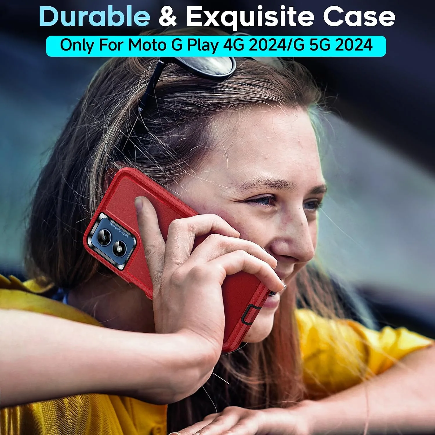 LeYi for Moto-G-2024 Phone Case: 𝗡𝗼𝘁 𝗣𝗹𝗮𝘆 Heavy Duty Protection, Red