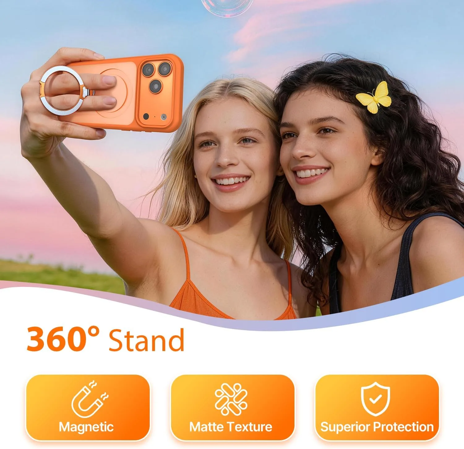 Mkeke for iPhone 18 Pro Max/17 Pro Max Case Orange [360° Magnetic Stand]