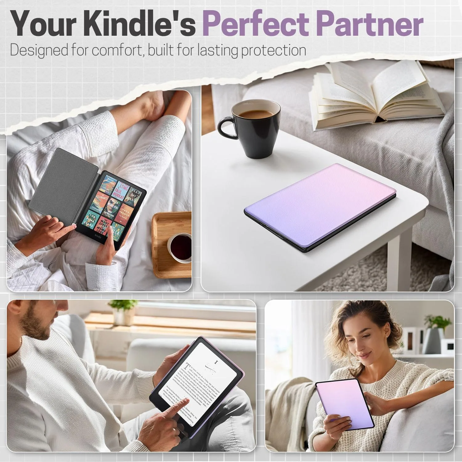 TNP Kindle Paperwhite 12th Gen Case, Colorsoft 7-Inch Cover, Pink Purple