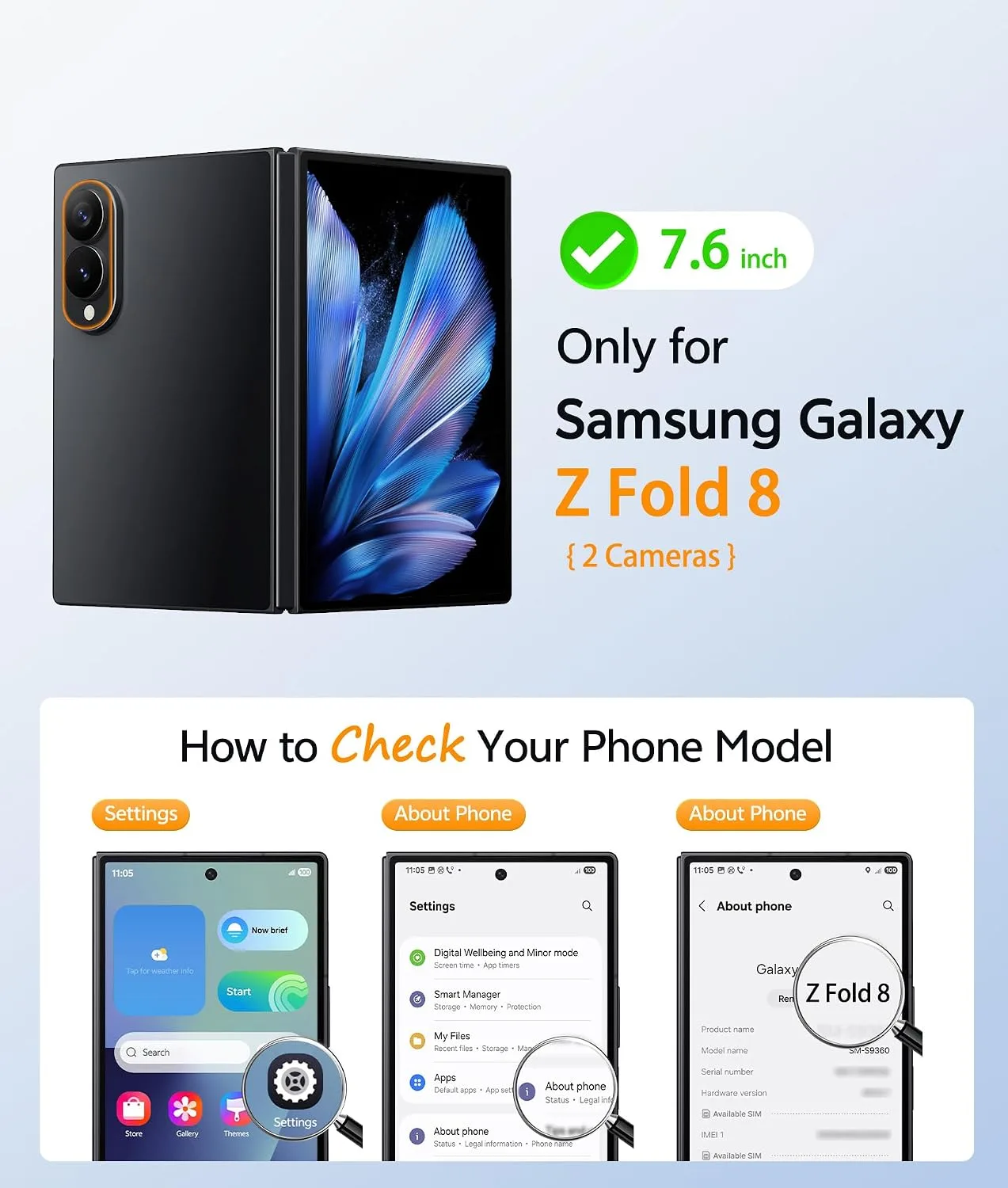 for Samsung Galaxy Z Fold 8 Case with Privacy Screen Protector