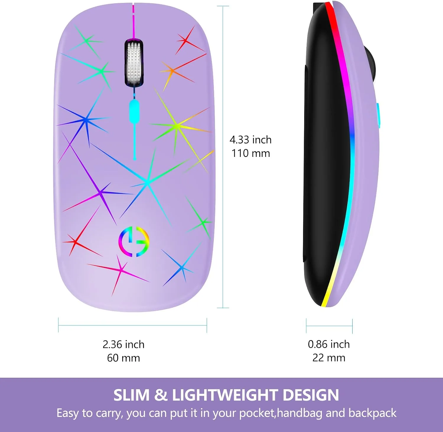 TaIYanG Wireless Mouse, 2.4G Slim Rechargeable Bluetooth Mouse for Laptop