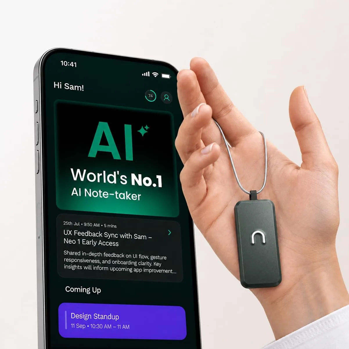 neosapien Neo 1 AI Note Taking Device, Wearable Productivity Assistant, Transcribe, Summarize, Action Items, No Subscription, Gunmetal [July 2026 Software Batch]