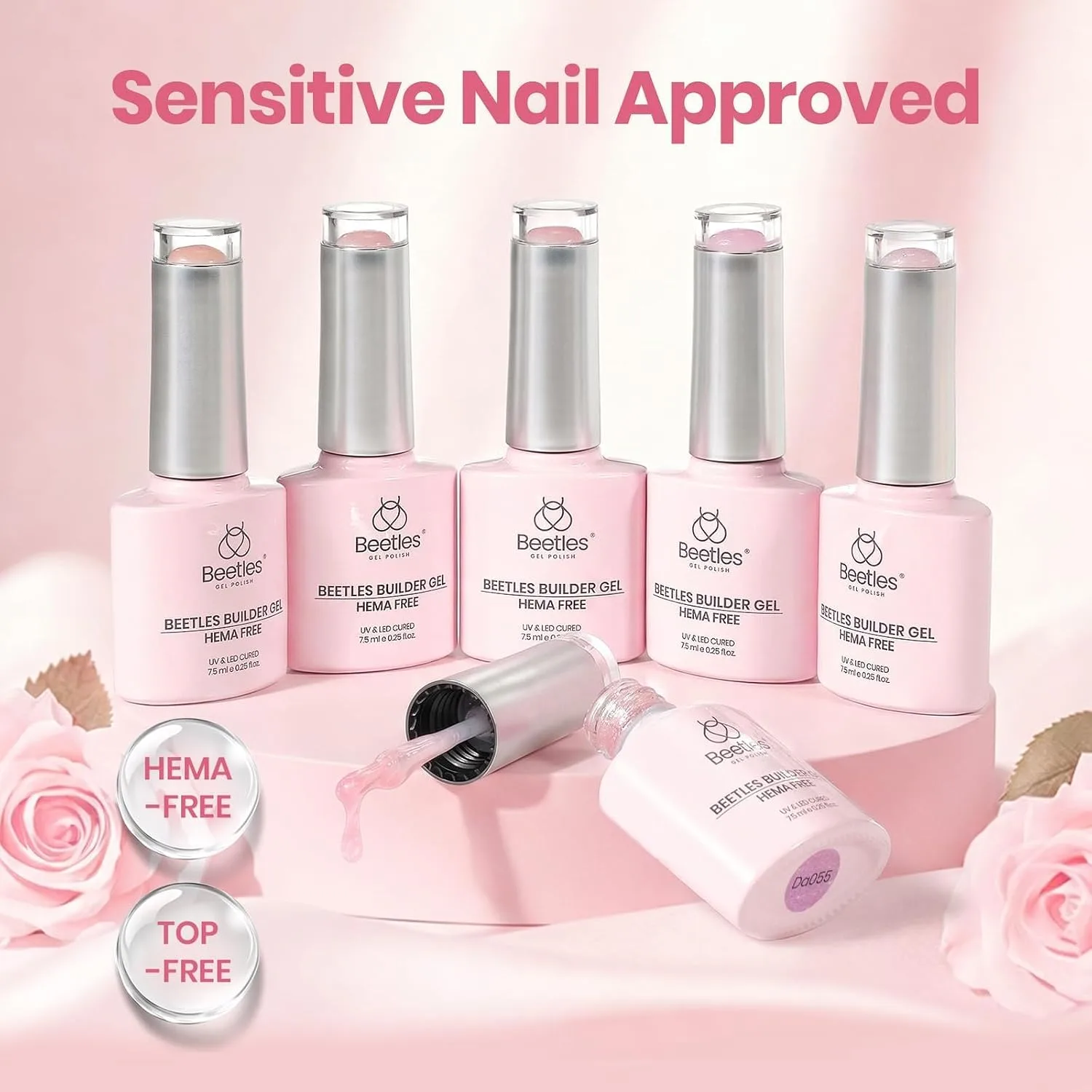 Beetles Builder Gel Kit HEMA & TPO FREE, Muted Bloom 6 Colors & Nail Brush