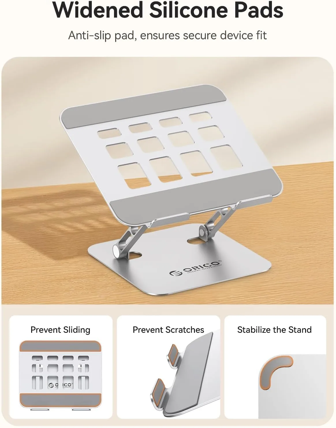 ORICO Ergonomic Laptop Stand for Desk, Height Adjustable Riser, ST11-Silver
