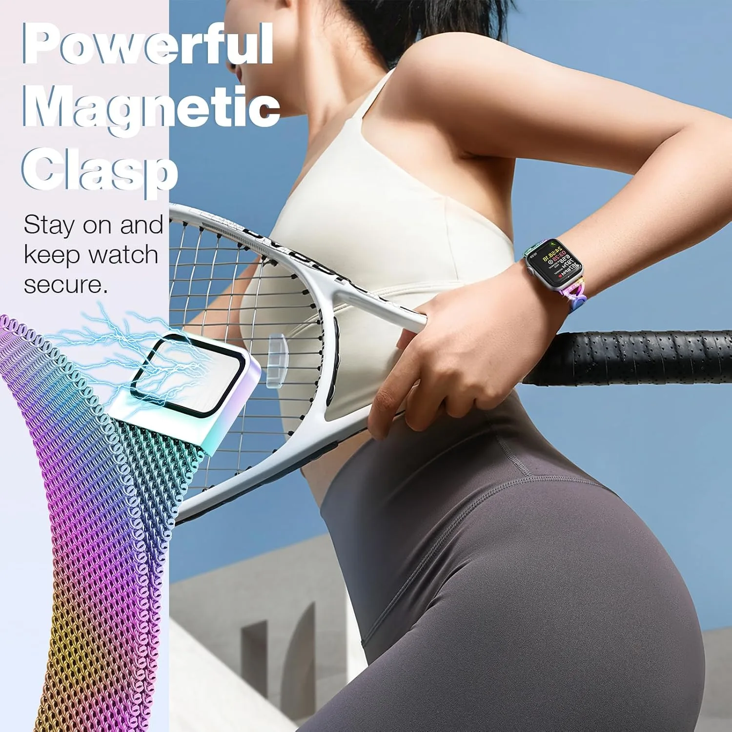 Thin Mesh Loop with X-Shape Clasp Compatible with Apple Watch Bands Women