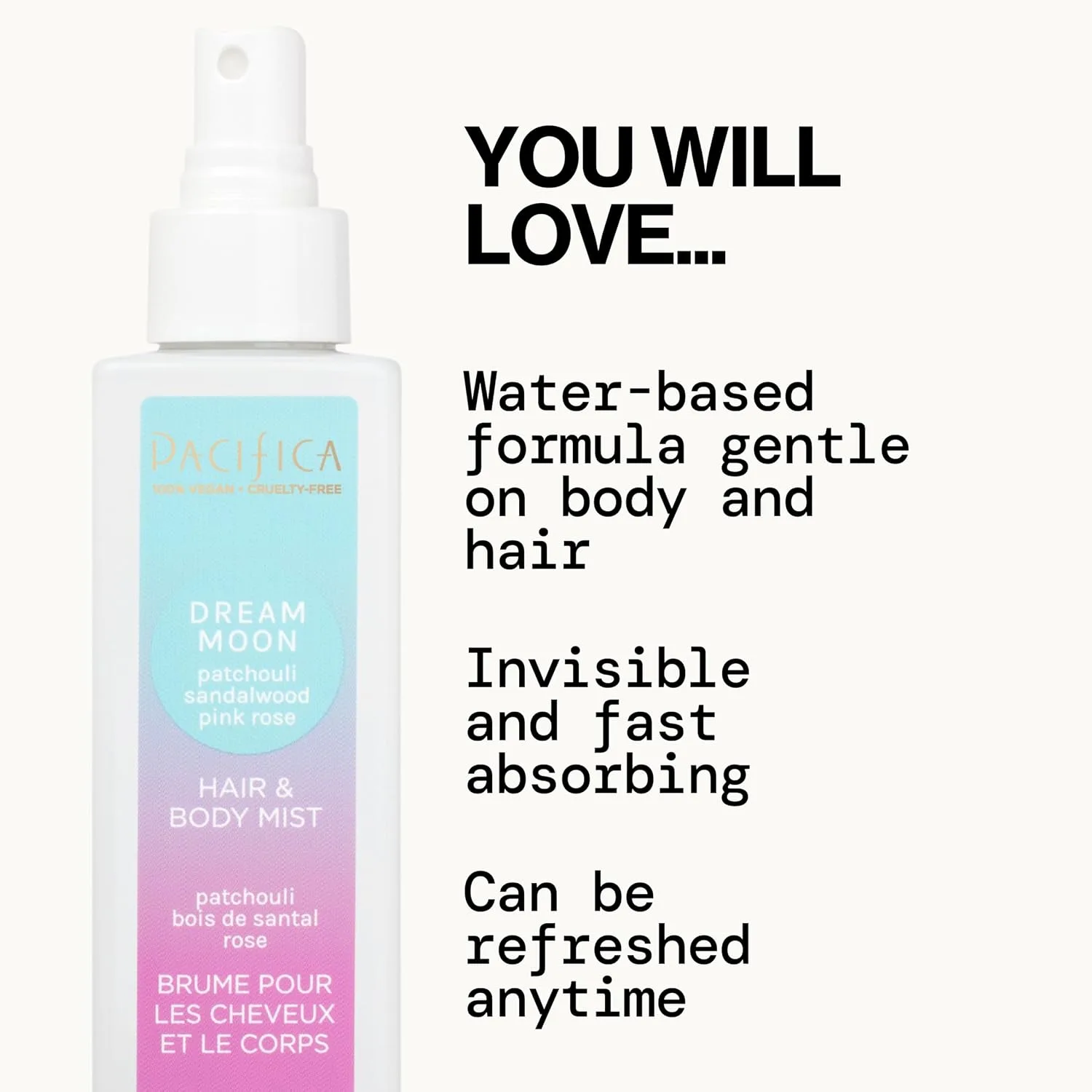 Pacifica Hair Perfume & Body Fragrance Spray Mist - Dream Moon with Vanilla, Almond & Spices – Alcohol-Free, Vegan & Cruelty-Free, 6.5 oz