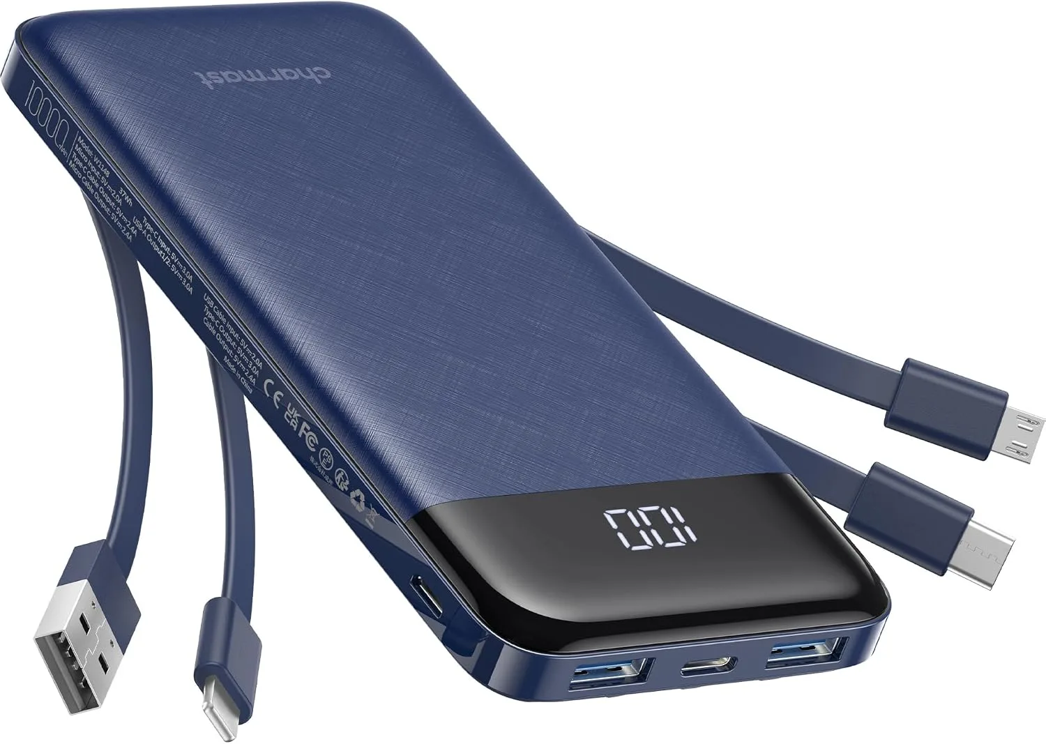 charmast Portable Charger Power Bank with Reinforced Built-in 4 Cables