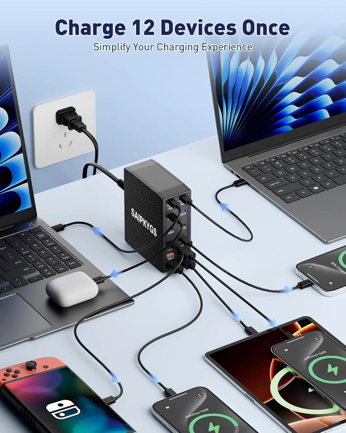 1000W USB Charging Station,12-Port USB C Charger Block with Dual 100W PD