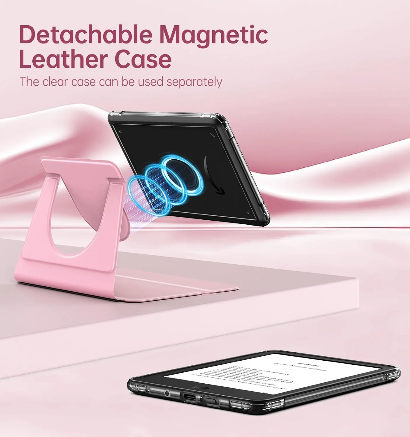 MoKo 360°Rotating Case for 6" Kindle Basic 11th Generation 2024/2022, Pink