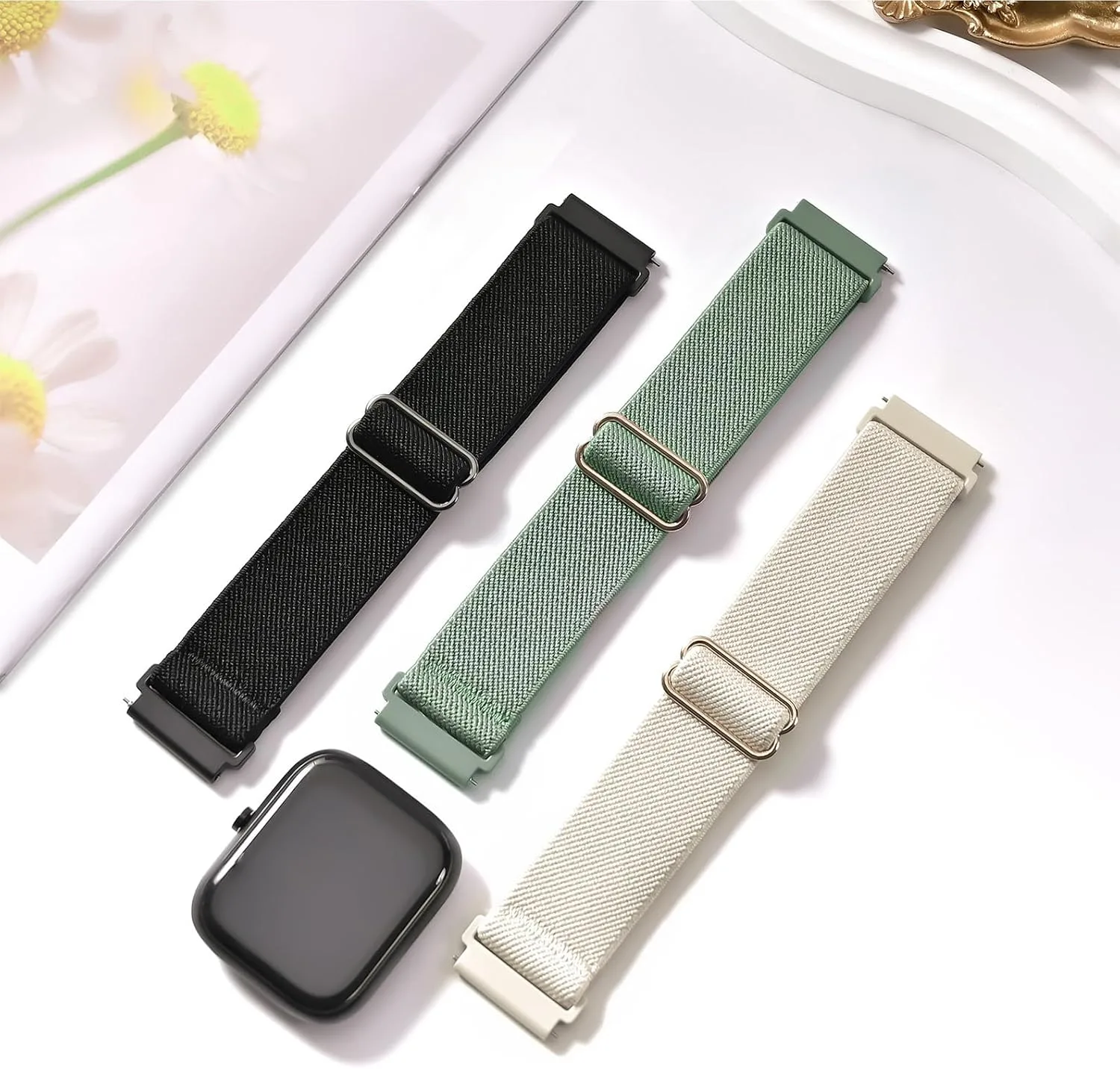 3 Pack Stretchy Nylon Band Compatible with SKG Smart Watch Bands for Women Men, Quick Release Soft Elastic Strap Replacement Wristbands for SKG-V7/SKG V7 Pro Smart Watch