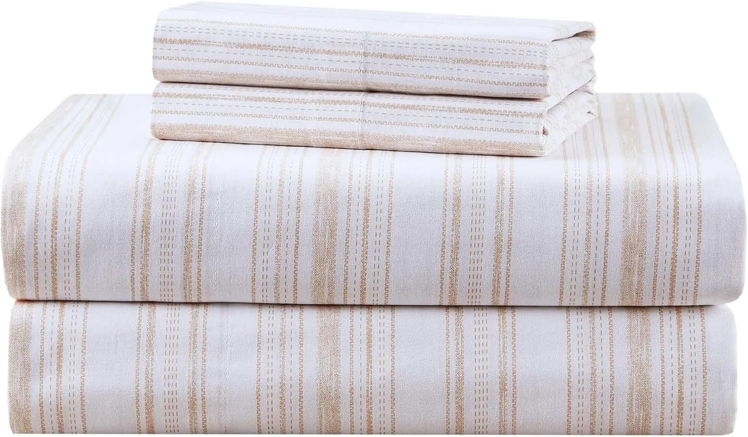 Comfort Spaces 100% Cotton Percale Sheet Set Queen 4 Pcs, Good Vibes Taupe