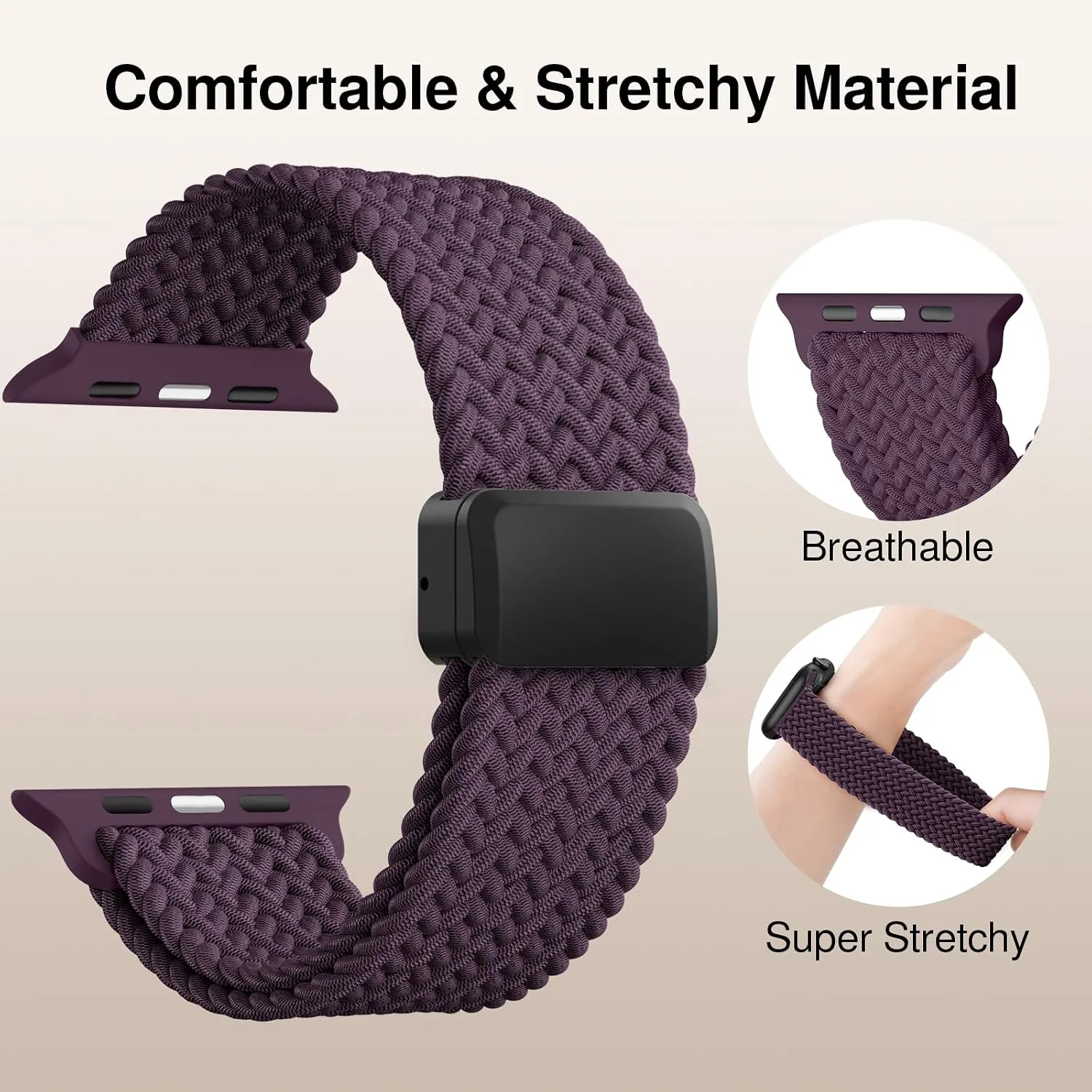 Braided Stretchy Magnetic Sport Band for Apple Watch Bands for Women Men