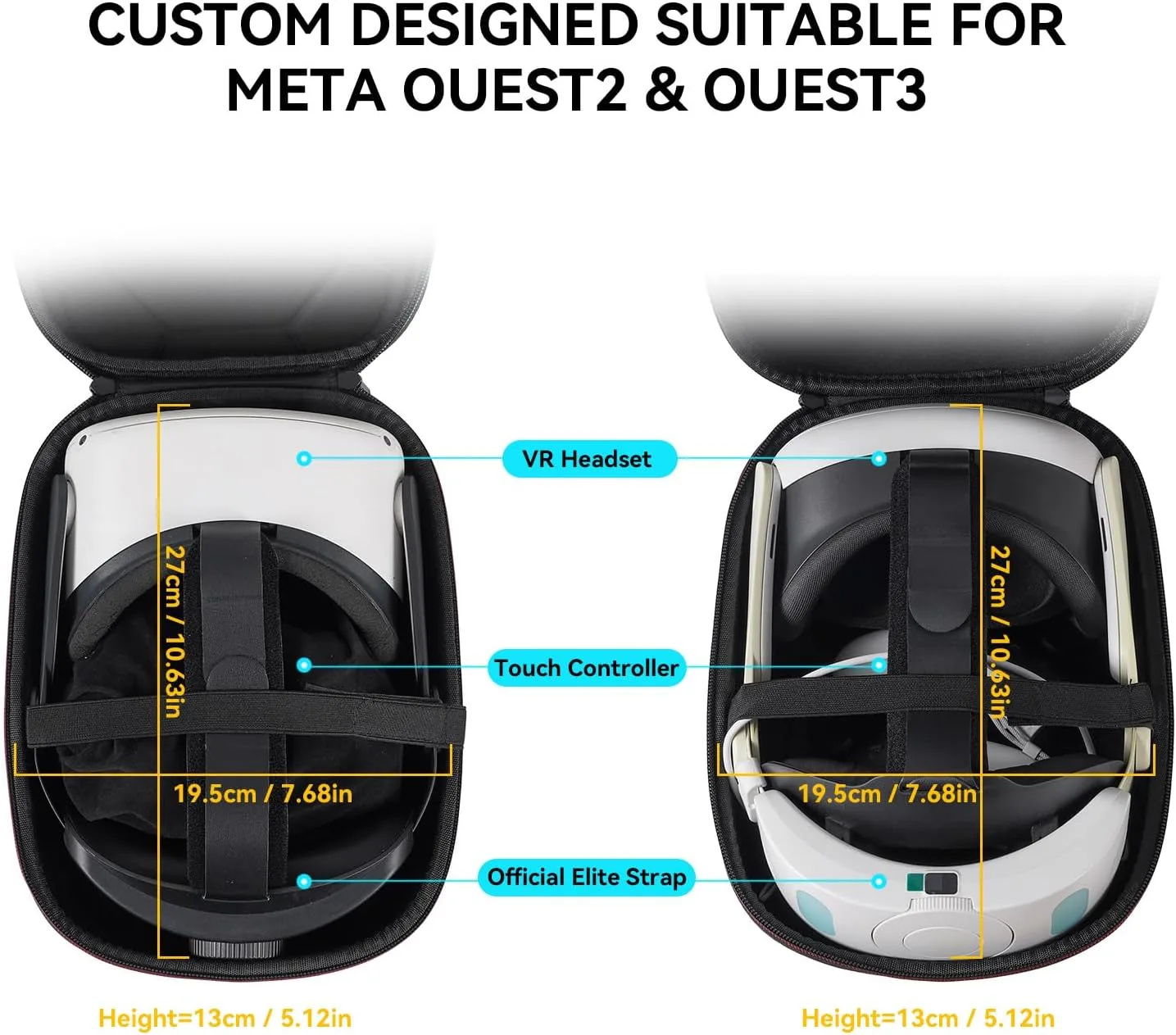 Case for Meta Quest 3/3S/2 & Vision Pro/Pico 4, Elite Strap & Battery Head Strap,with Lens Protector and Drawstring velvet bag,Portable Hard Carrying Case