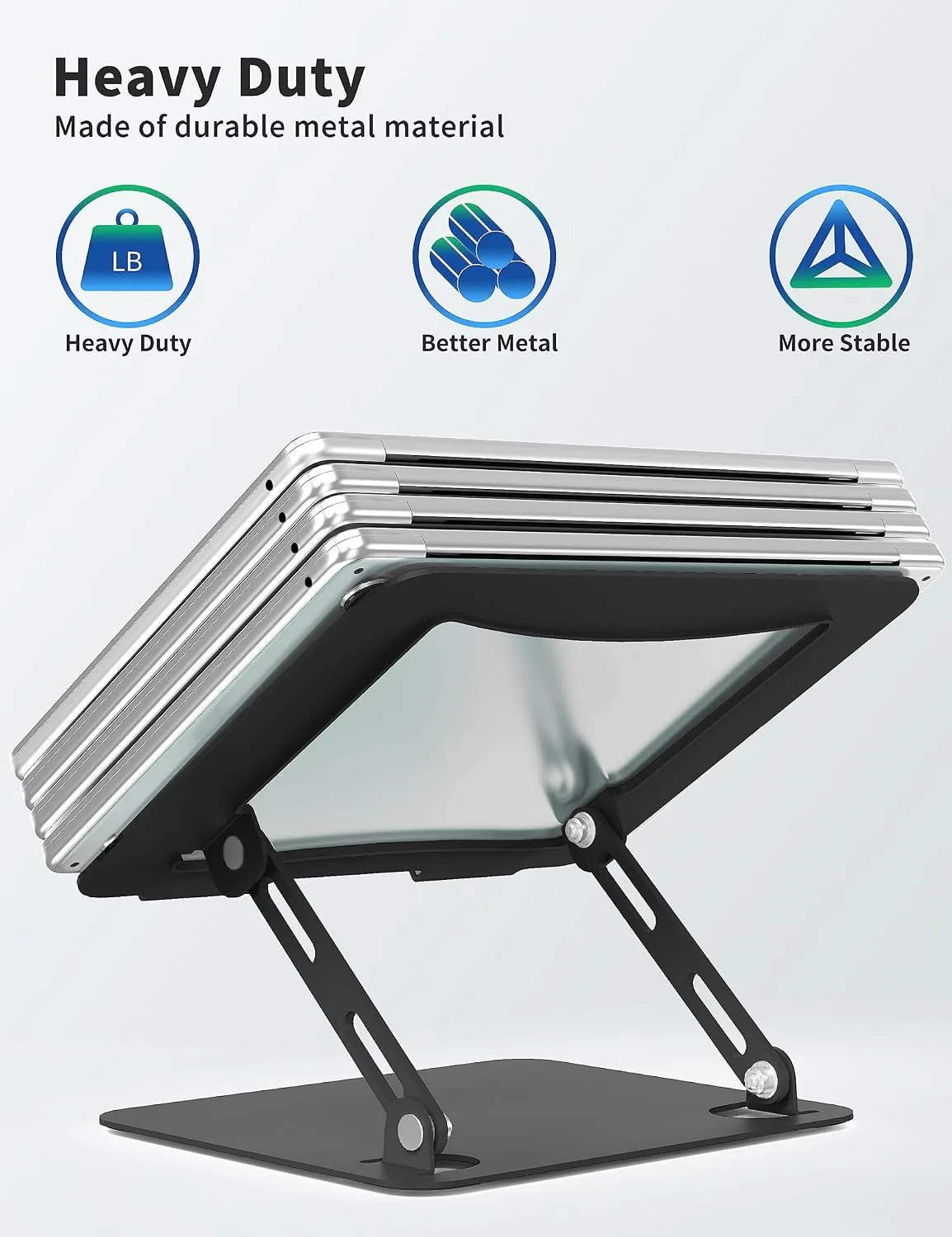 SOUNDANCE Adjustable Laptop Stand for Desk, Metal Riser 10-15.6", Black