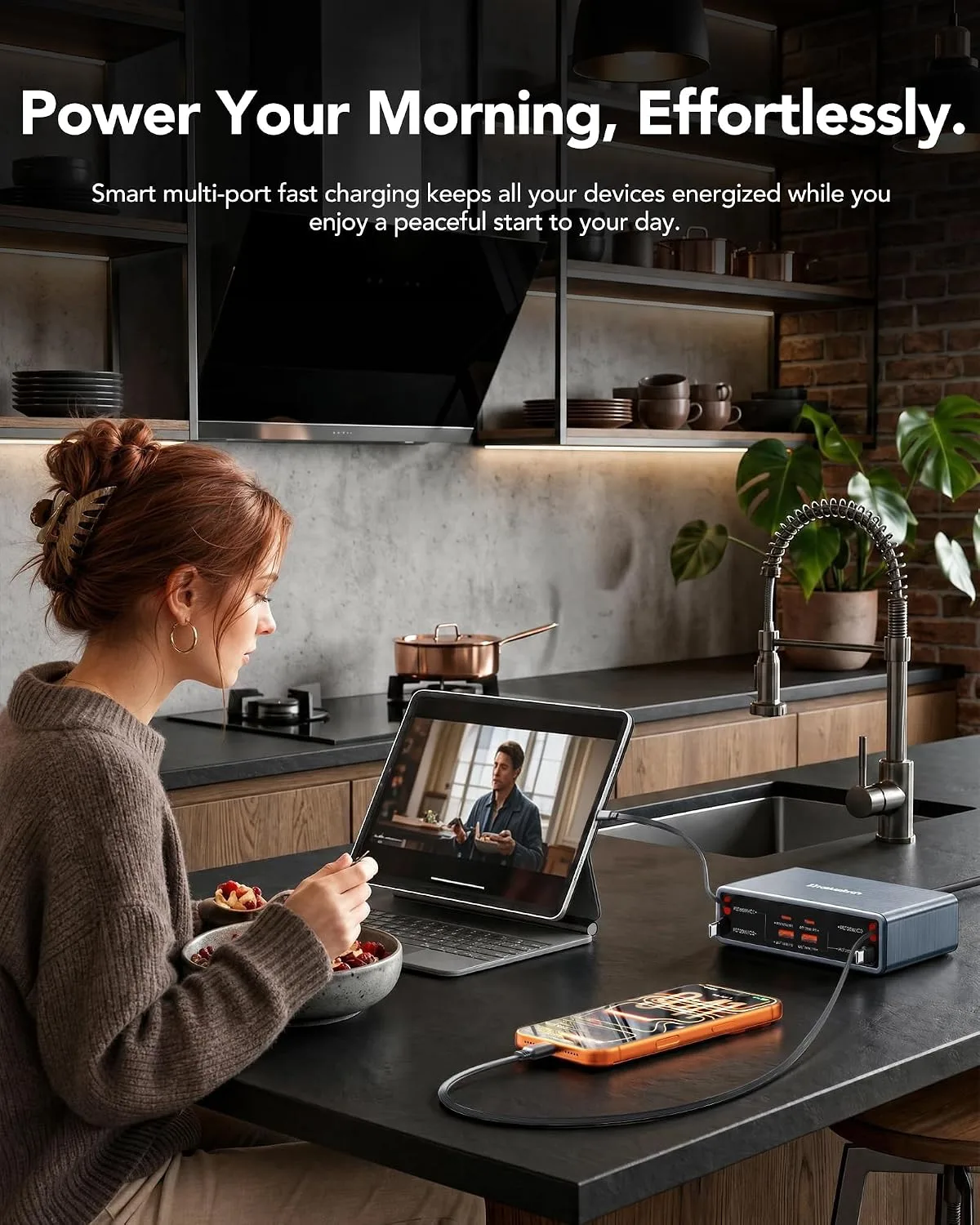 8-in-1 Charging Station for Multi Device,Fast Charger Retractable 65W Cable