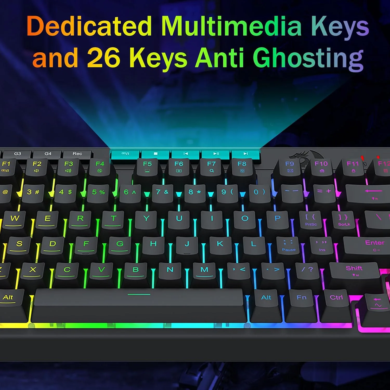 Redragon K524 75% Wired Gaming Keyboard, RGB Backlit, Whisper-Quiet, Black