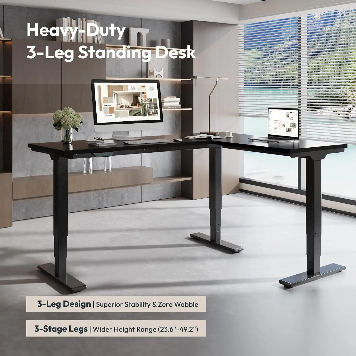 SANODESK Triple Motor L-Shaped Standing Desk Frame, 330 lbs Heavy Duty
