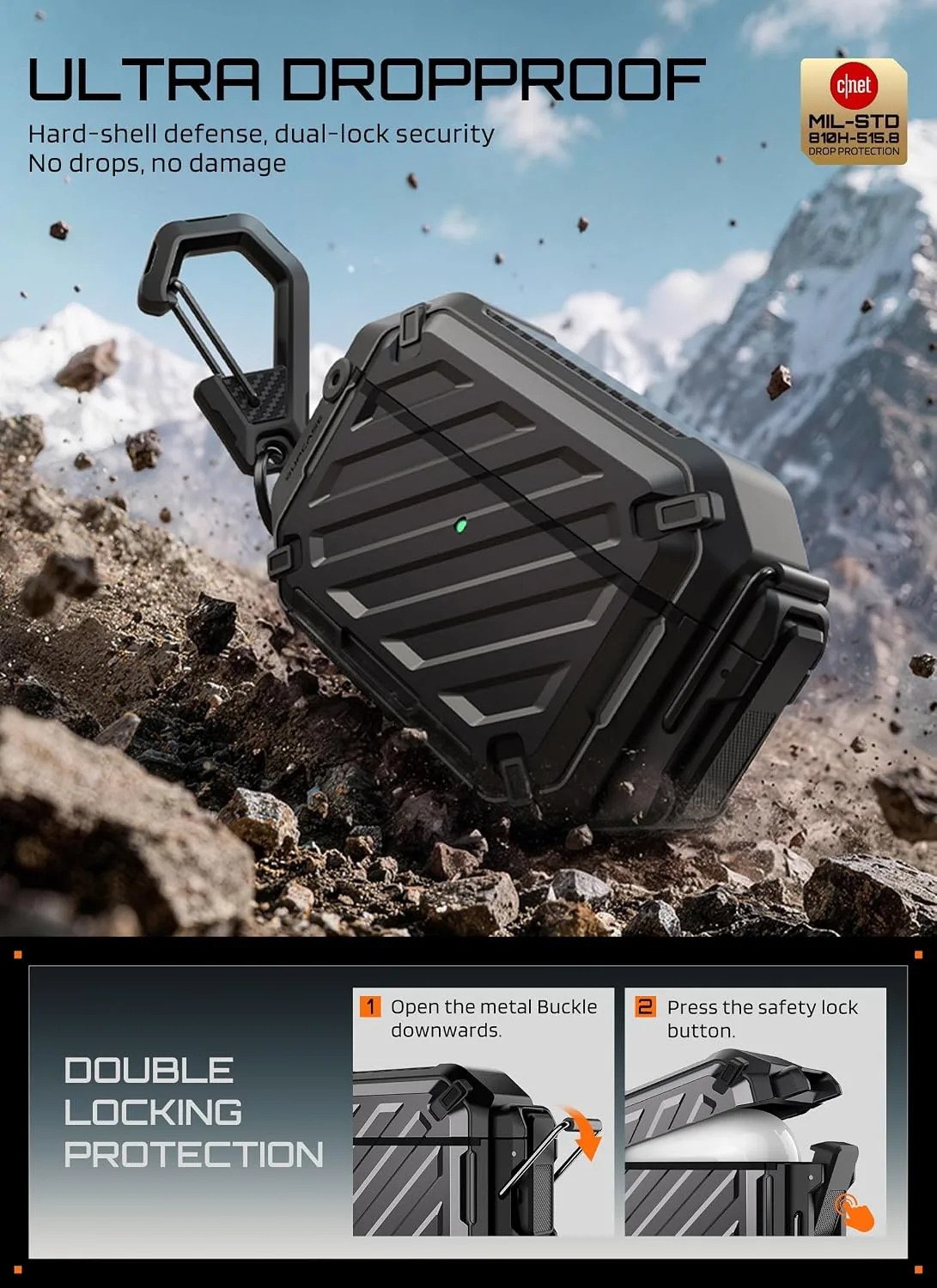 SUPCASE for AirPods Pro 3 Case with IP68 Waterproof, Lock & Carabiner,Black