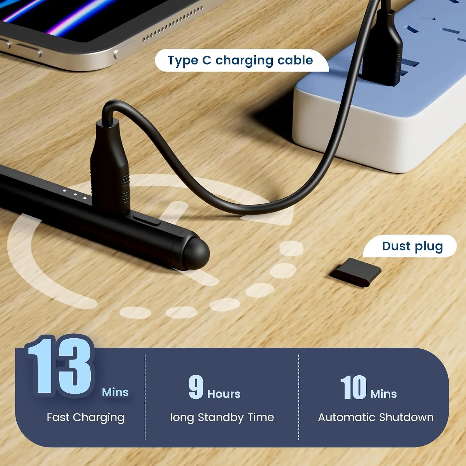 Stylus Pen for iPad, 13 Mins Fast Charge Pencil for Apple iPad Pro Air Mini