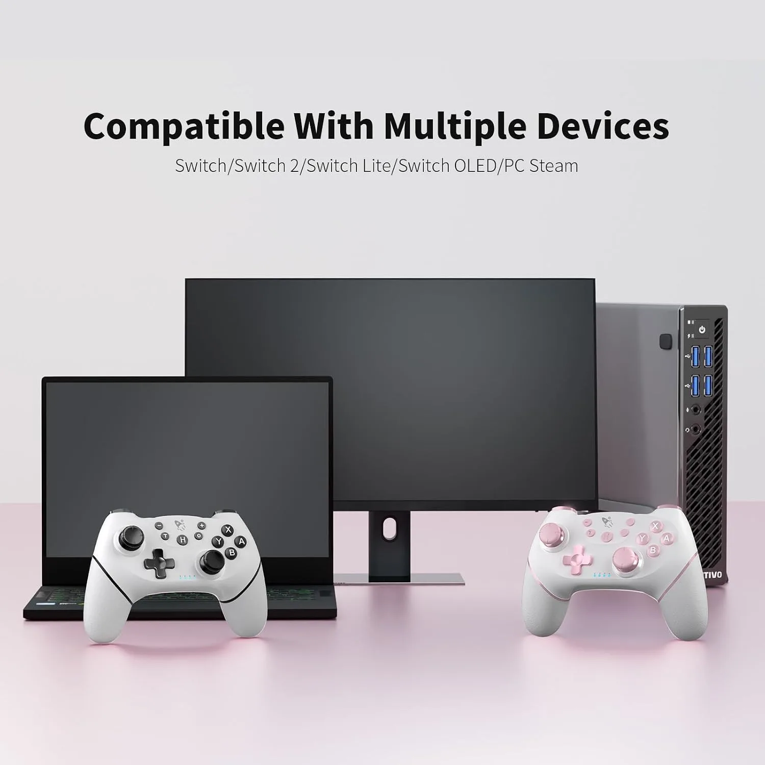 AceGamer Wireless Pro Controller for Nintendo Switch/Lite/OLED/Switch 2/PC, 2 pack, Hall Effect Joystick for Switch 2 Pro Controller with Wake-Up/Dual Vibration/Turbo/Ergonomic ! (White and Pink)