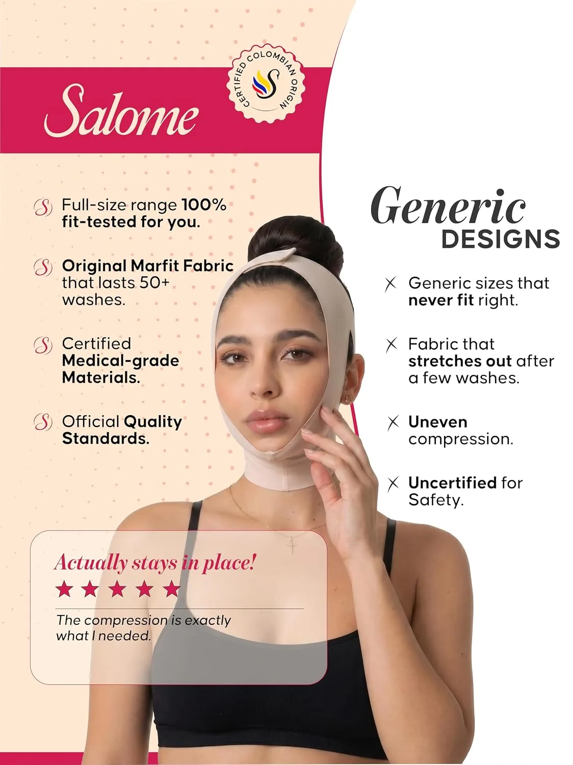 Chin Tightening and Lifting Strap Wrap Face Compression Garment Jawline Shaper Post-Surgery Lift Mask | Faja Mentonera para Papada Beige