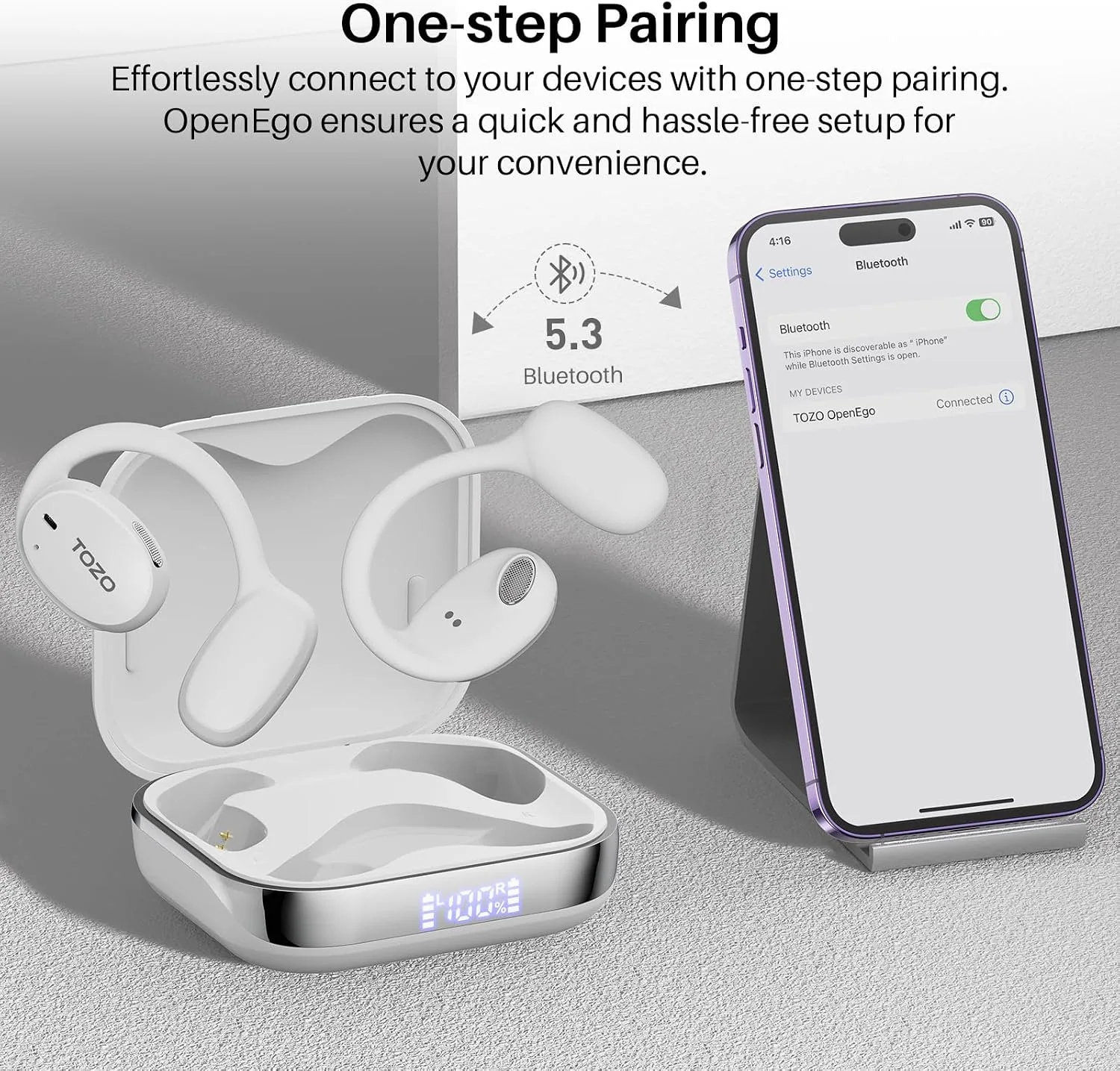 TOZO OpenEgo Open Ear Earbuds 80H Bluetooth 5.3 Headphones Sport Earbuds