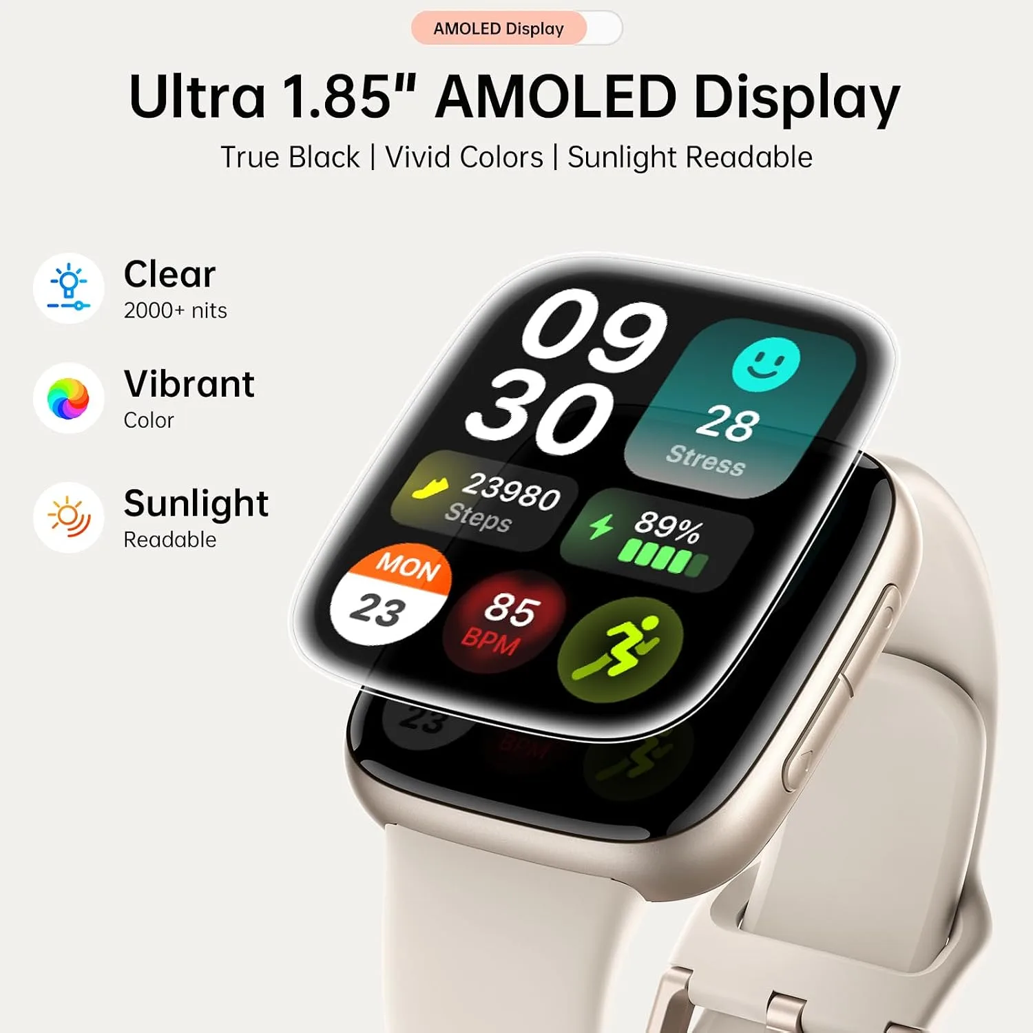 Smart Watches for Women Men, 1.8" HD AMOLED Smart Watch for Android iPhone, 3ATM Waterproof, Bluetooth Calls/Messages, Heart Rate Monitor, Sleep Tracker, 120+ Sports Modes Fitness Watch, 2 Bands