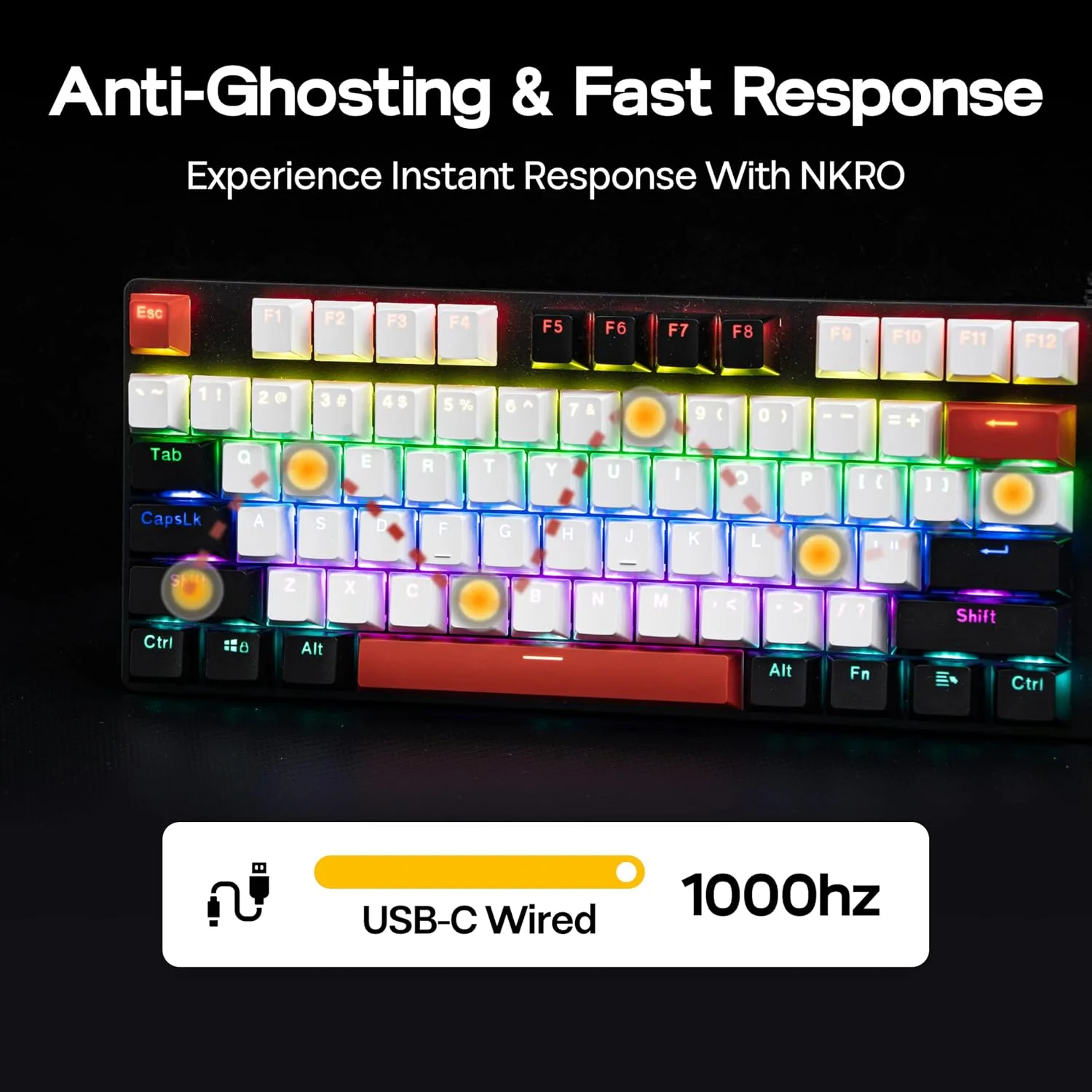 MechLands Aula S500 Wired Gaming Keyboard, 100% Full Size Mechanical Keyboard with Number Pad, 104 Keys, NKRO, RGB Backlits, Shine Through Keycaps, Ergonomic for PC E-Sports (Black&Red, Blue Switch)