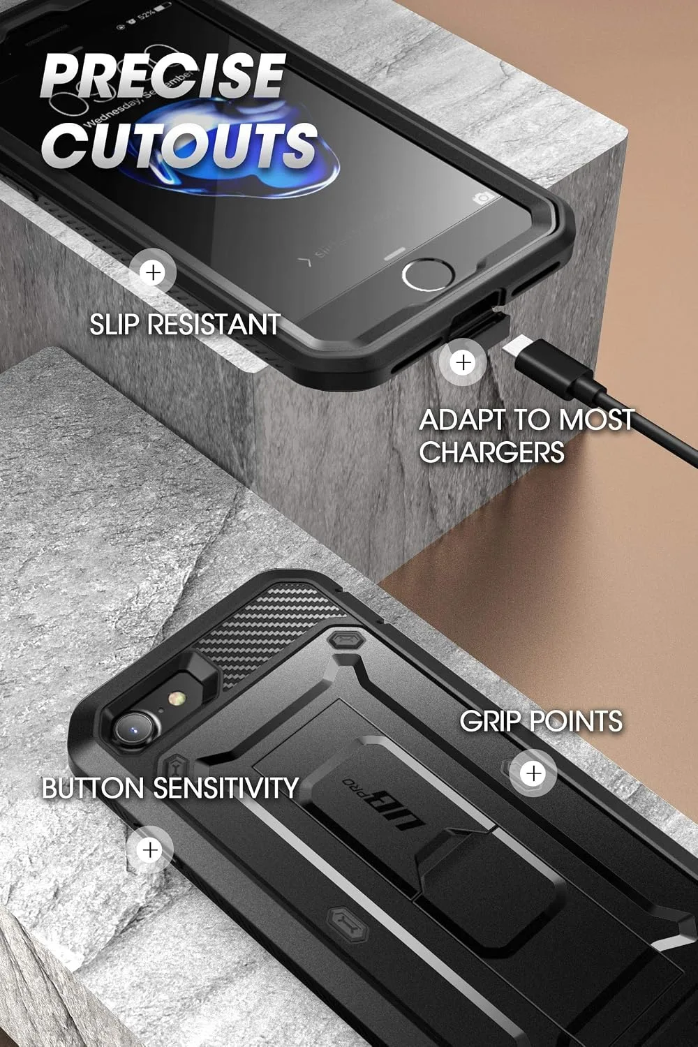 SUPCASE for iPhone SE 3rd / SE 2nd /7/8 Case with Screen Protector, Black