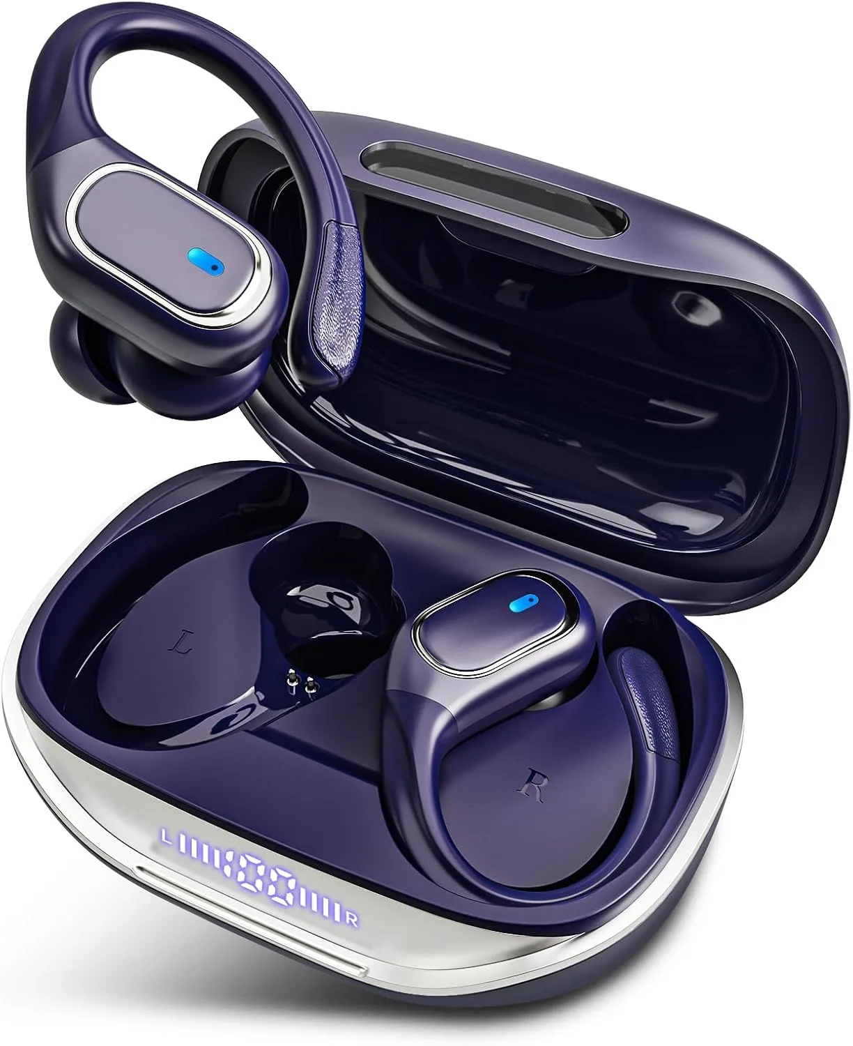 HAOYUYAN Wireless Earbuds Bluetooth 5.3 Headphones with 80H Playback, IPX7 Waterproof Over Ear Buds with LED Power Display for Sports Running Workouts (Purple)