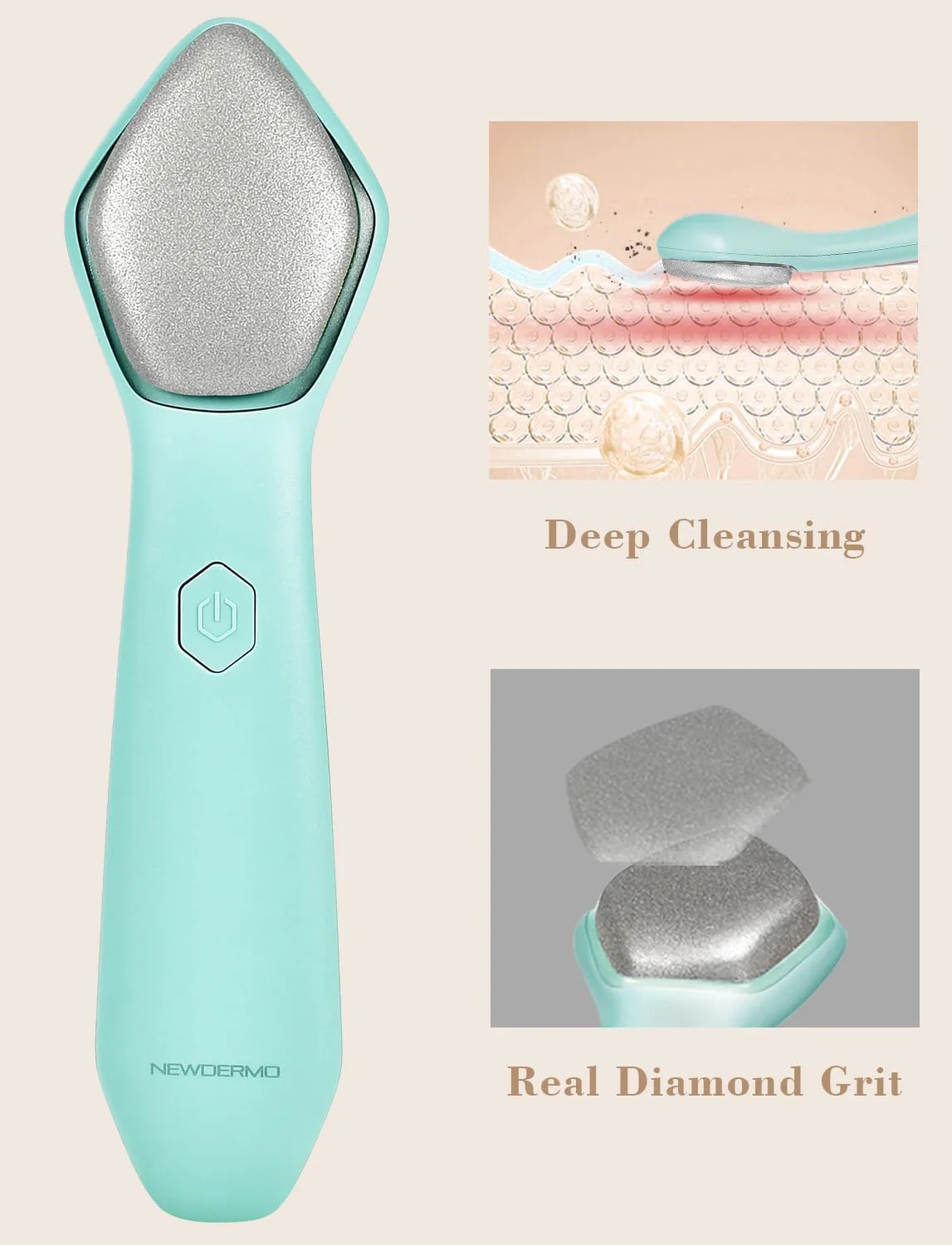 NEWDERMO Microdermabrasion Machine Pro, Large Diamond Electric Microdermabrasion Wand Tool With 3 Levels Frequency for Face Body Exfoliate Skin Care (Green)