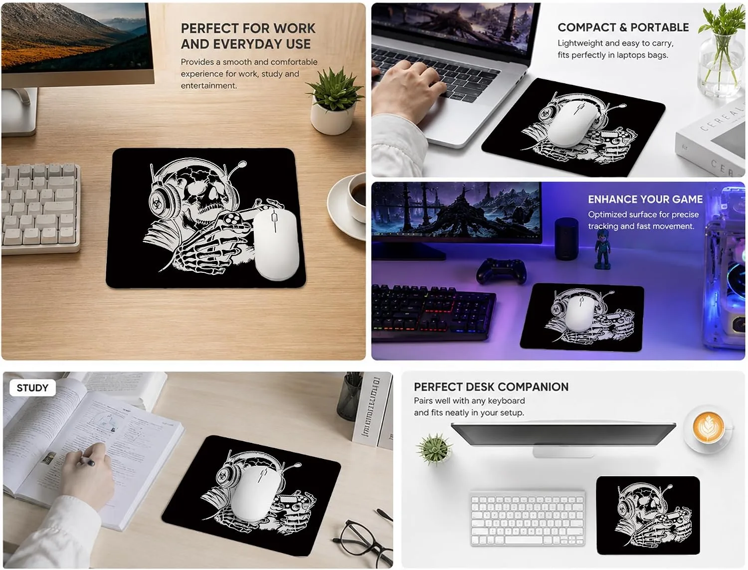 HONLUNG Gaming Mouse Pad,Gothic Skull Gamer Mouse Pad,Mousepad for Boys Game Room Bedroom Dorm Desk Accessories Computers Laptop, 9.4 x 7.9 Inch