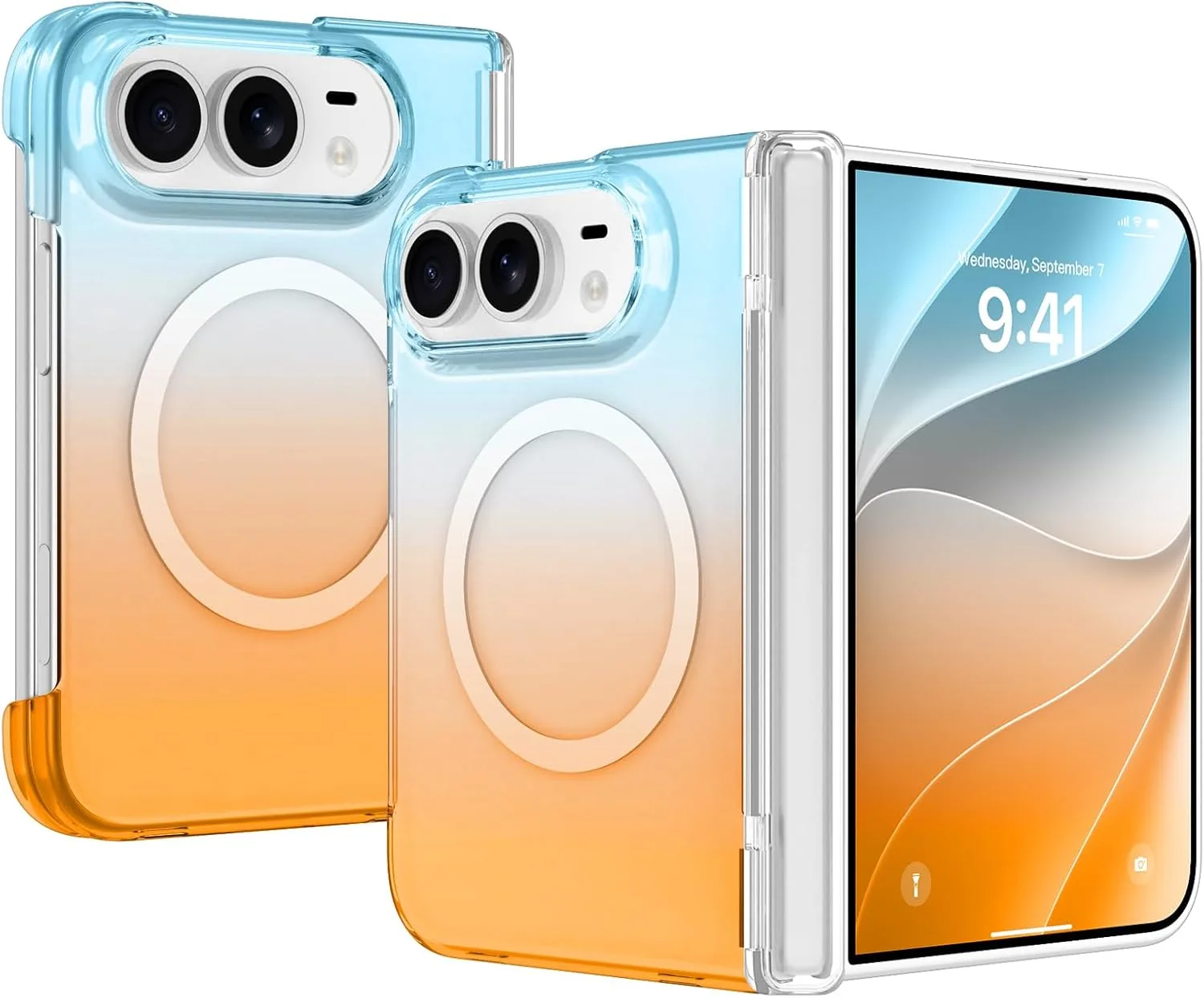 tharlet Magnetic Case Fit for iPhone Duo, Anti Yellowing, Orange Blue