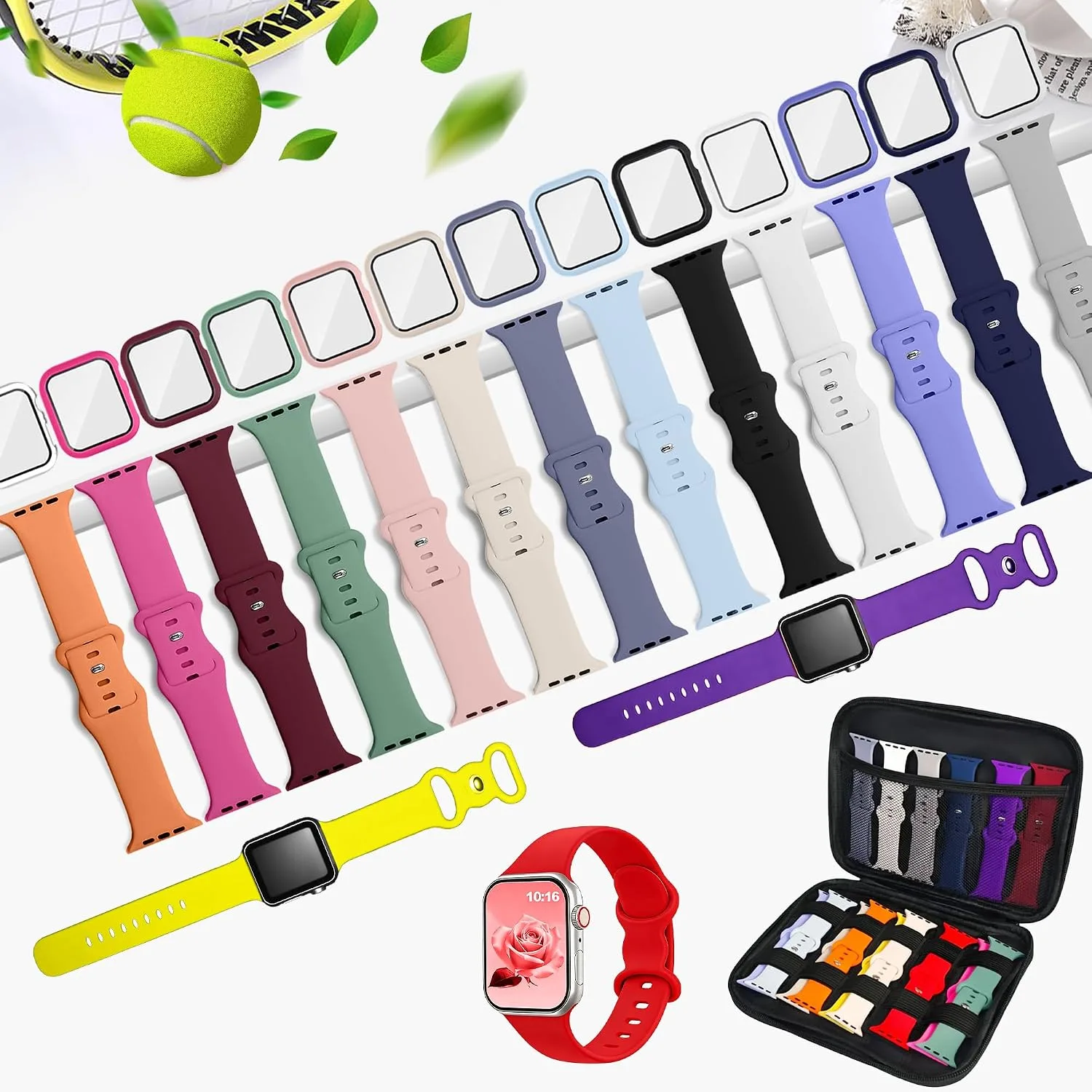 16Pack Watch Band with Screen Protector Compatible with Apple Watch 38-46mm