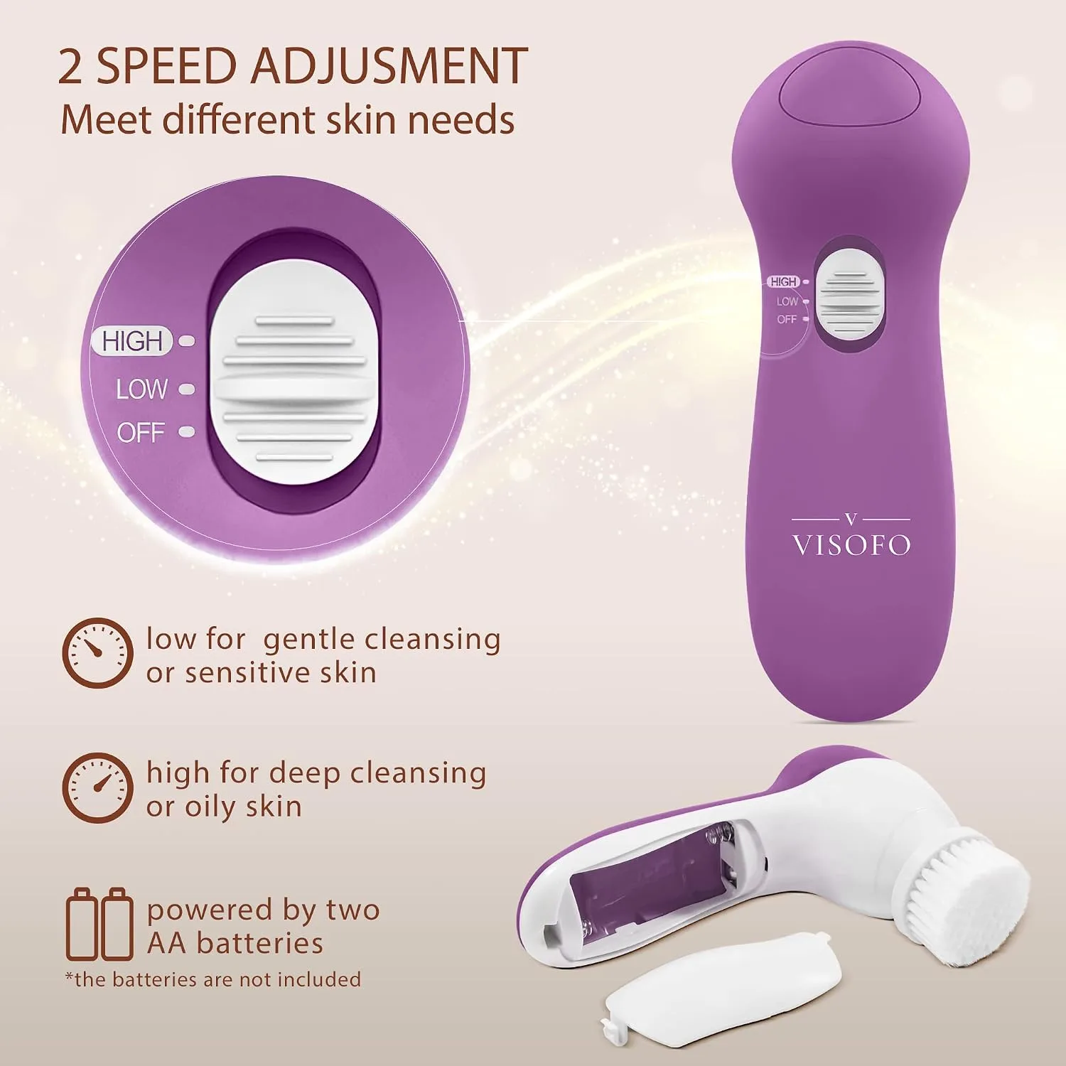 VISOFO Facial Cleansing Brush, Face Scrubber, Exfoliating, Amethyst