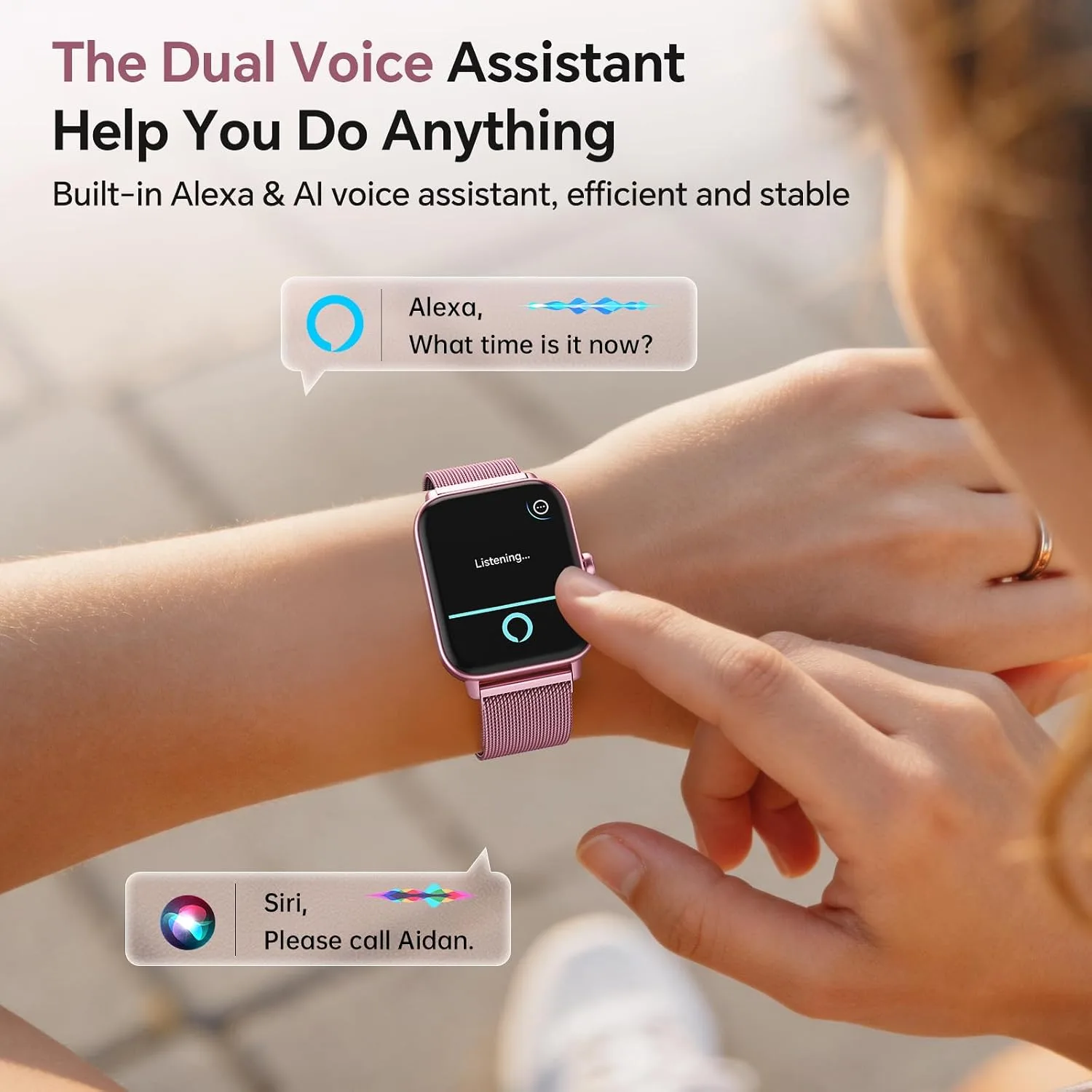 Smart Watches for Women (Calls/SMS/Reminders), 1.85" HD Alexa Smart Watch for Android Phones & iphone Compatible, 120+ Sport Modes Fitness Watch, Heart Rate/SpO2/Sleep Tracker, 3ATM Fitness Trackers