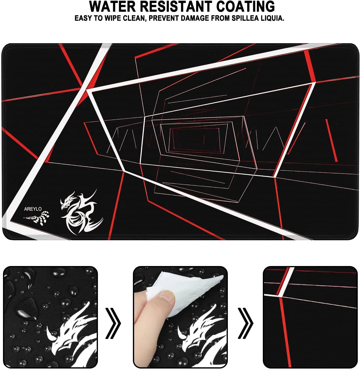 Large Gaming Mousepad, Waterproof Extra Large Mouse Pad with Stitched Edges, 31.5" x 15.7" Non-Slip Rubber Base Office Big Long Keyboard Pad for Office Gamer Home XXL, (Red Square)