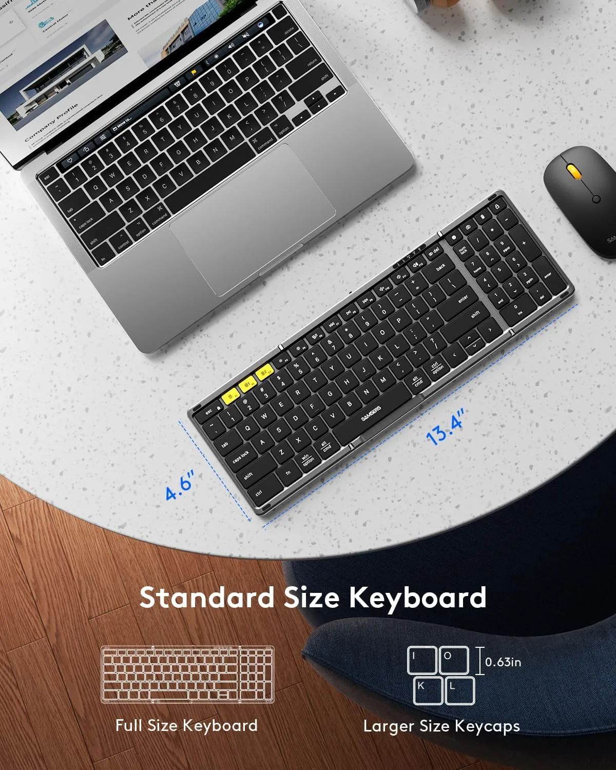 Foldable Keyboard and Mouse, Samsers Folding Bluetooth Keyboard Combo, 2.4G + BT5.0 x 2, Full-Size Portable Travel Keyboard & Rechargeable Wireless Mouse for Windows Android iOS Mac OS, Gray Black