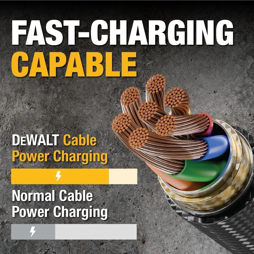 DEWALT Heavy Duty USB C Cable, Jobsite 60 Watt USB C Cable, 6 ft