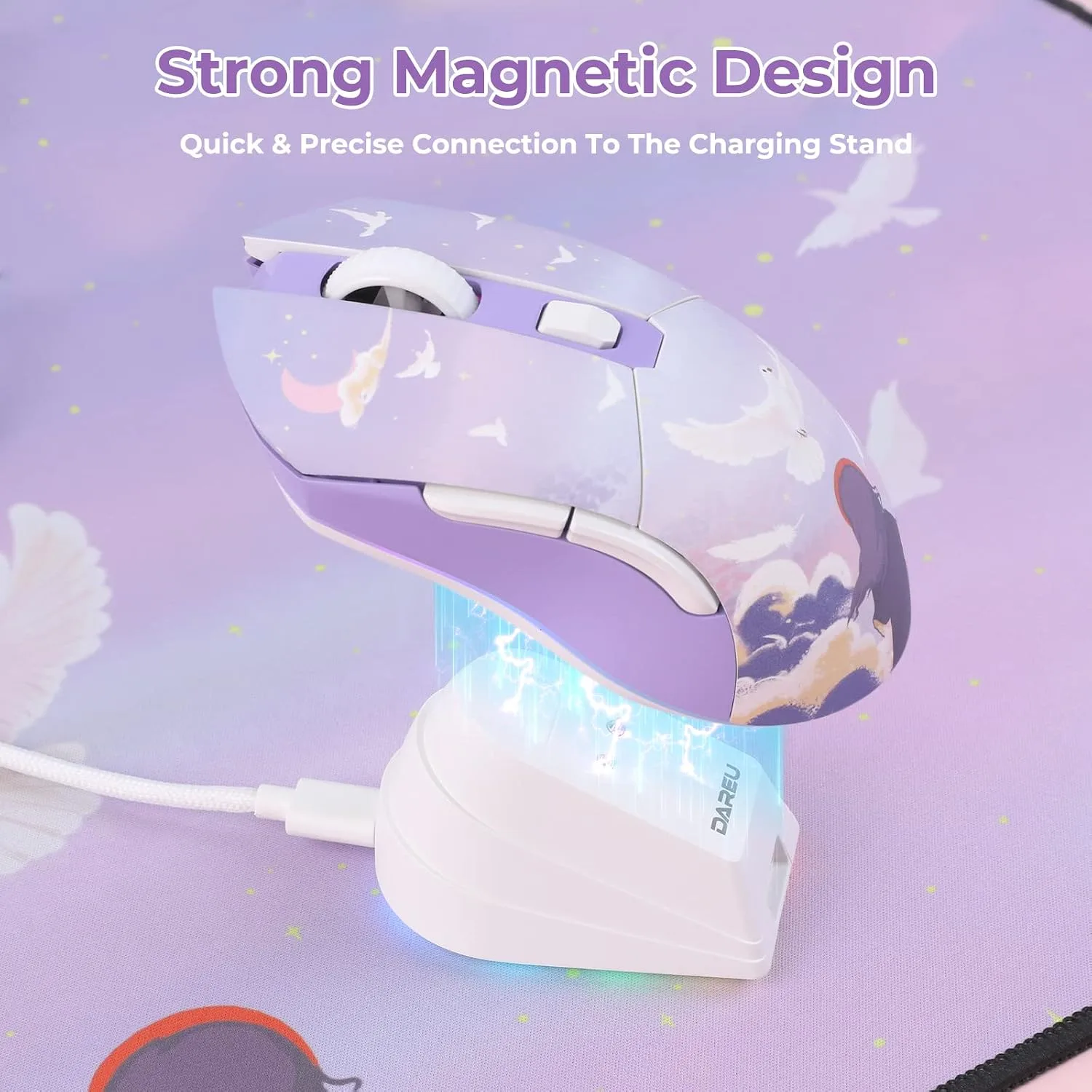 DAREU Wireless Gaming Mouse with Charging Dock Rechargeable, RGB