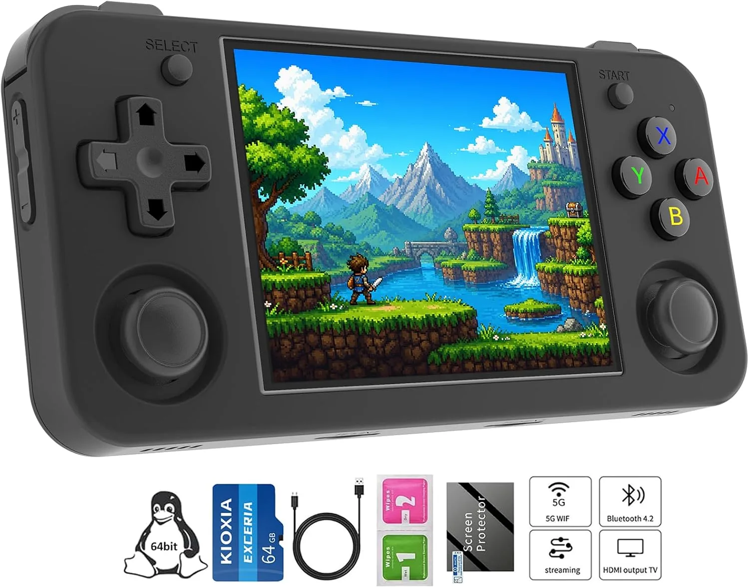 Anbernic RG35XX H Retro Handheld Game Console, 3.5" IPS OCA Screen, Linux System, 64GB Preloaded Classic Games, WiFi Bluetooth, HDMI Output, Ideal for Travel Commute Home Outdoor Black