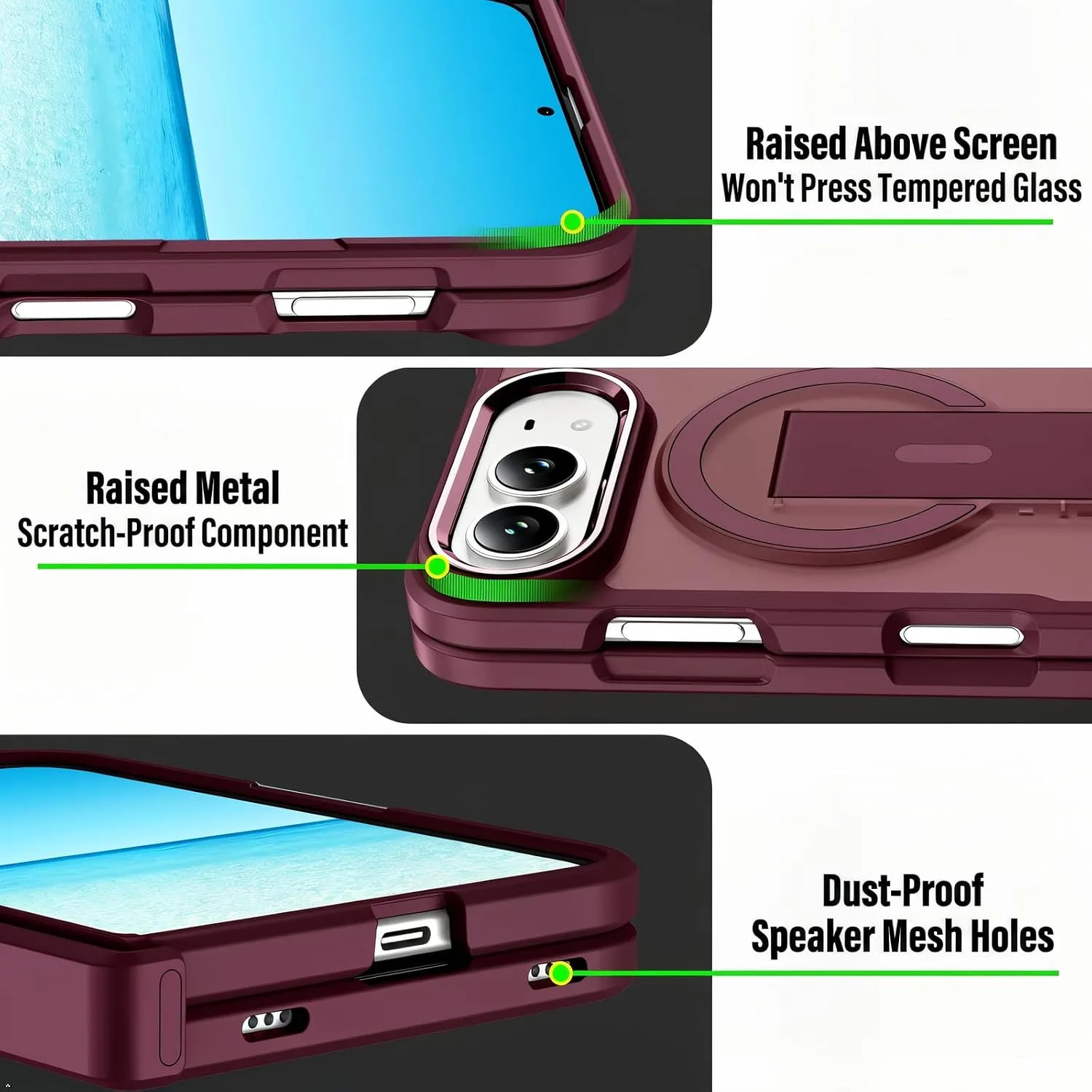 for iPhone Duo Case Bulit-in Kickstand Holder Hinge Protection and Iron Ring Compatible with Magsafe Anti-Yellowing Phone Cover Stand Cases (Black)