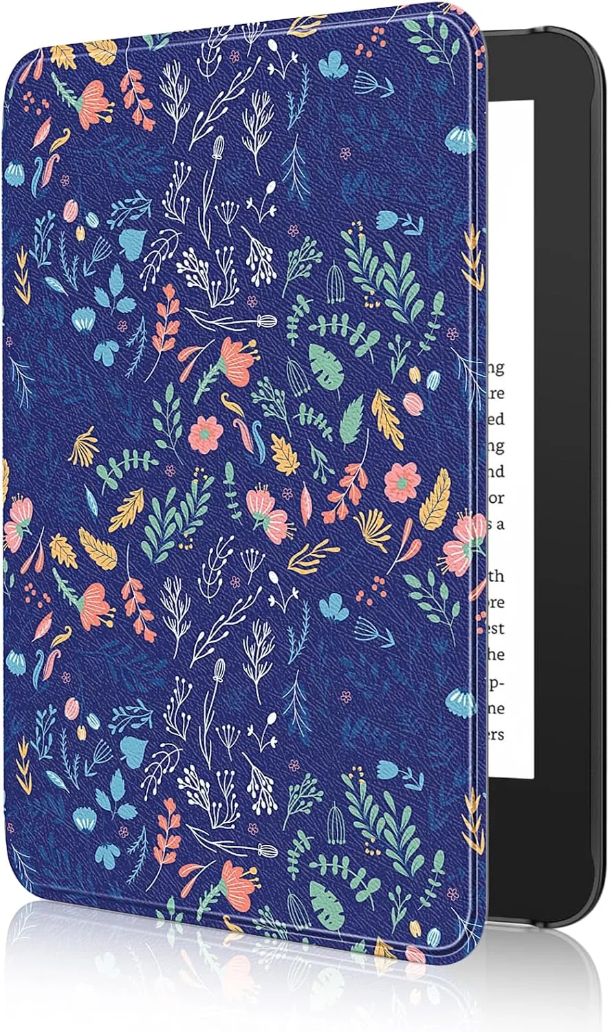 MoKo Case for 6" Amazon Kindle Basic 11th Gen 2024/2022, Flowers on Blue
